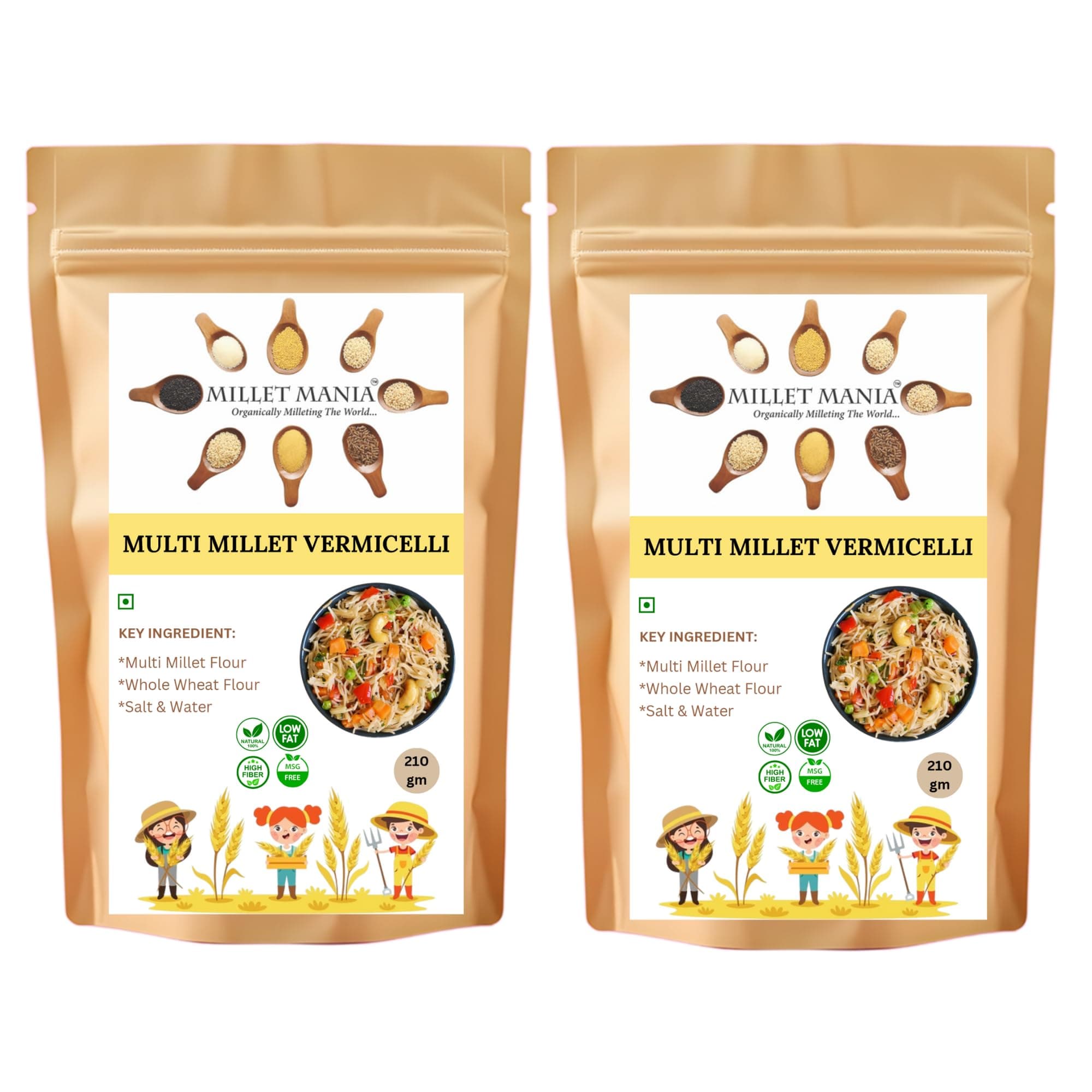 Millet Mania Multi Millet Vermicelli (210g) – 100% Natural, High Protein & Fiber | Quick-Cook Healthy Noodles for Kids & Adults | Ready in 5 Minutes (Pack of 2) — image 2