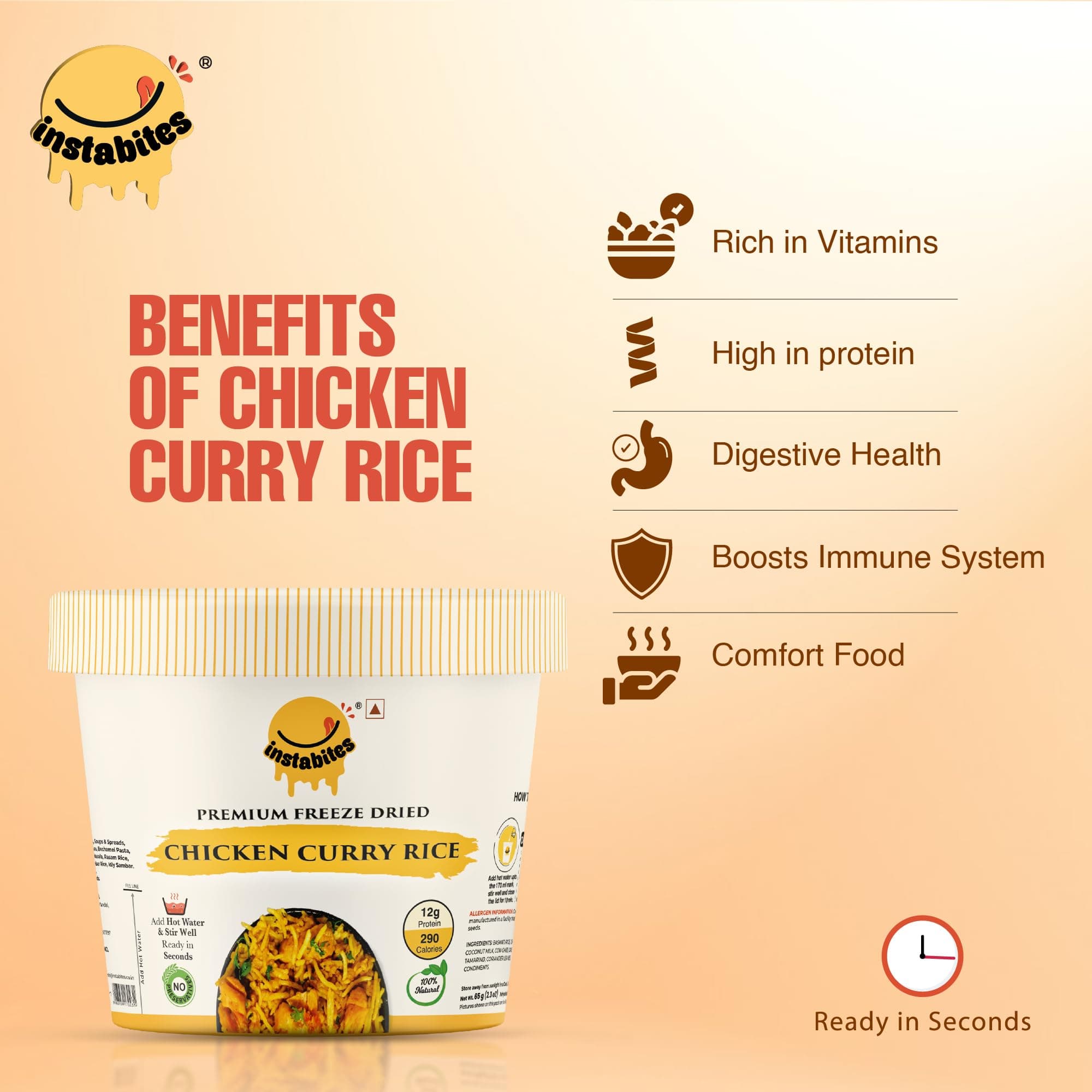 Instabites Ready To Eat Chicken Curry Rice Cup 65 gms, No Added Preservatives and Ready to Eat in Minutes - Pack of 1 — image 5