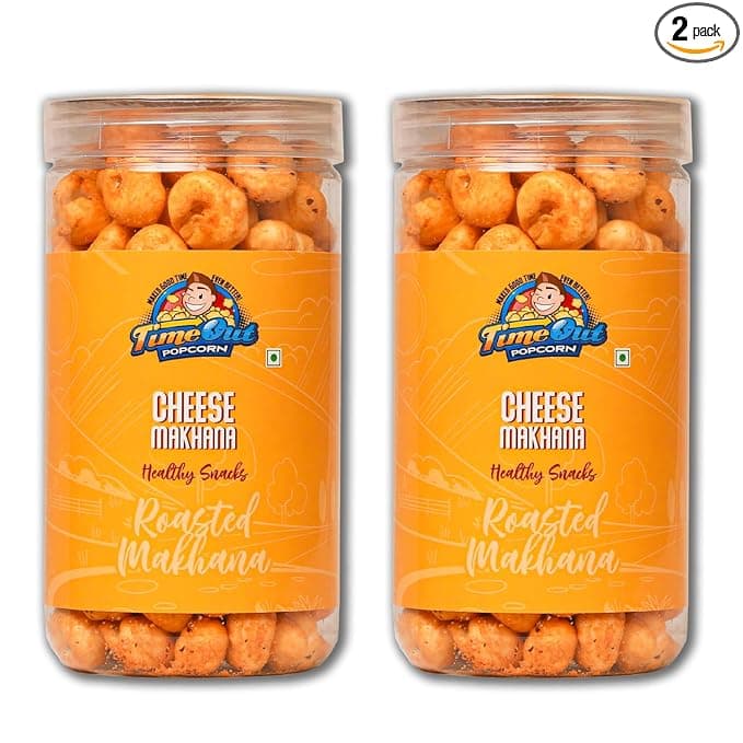 Time Out Popcorn - Cheese Jain Roasted Makhana | Flavoured Makhana | Healthy Crunchy Foxnuts | Gluten Free Snacks | Pack of 2 x 70g