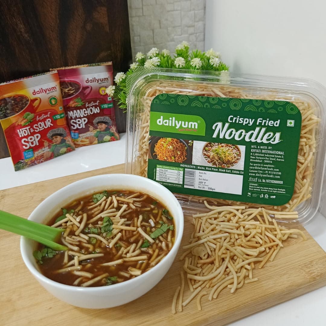 Dailyum Crispy Fried Noodles + Jain Instant Soup Box-Tomato and Manchow| 8 Single Serve Sachets,12g Each| Sip-A-Soup| Natural | No MSG | Pack of 3 Box — image 7