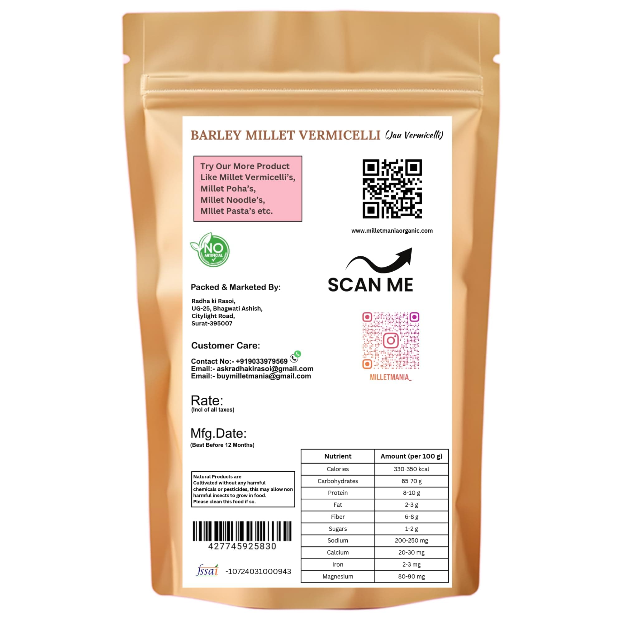 Barley Vermicelli | 210g Pack | High Fiber Diabetic-Friendly Semiya | Healthy Vermicelli for Upma, Kheer & Soups | Weight Management Food | No Maida | Quick Cook Meal | Preservative-Free | Ideal for Kids, Adults & Elderly (Pack of 1) — image 2
