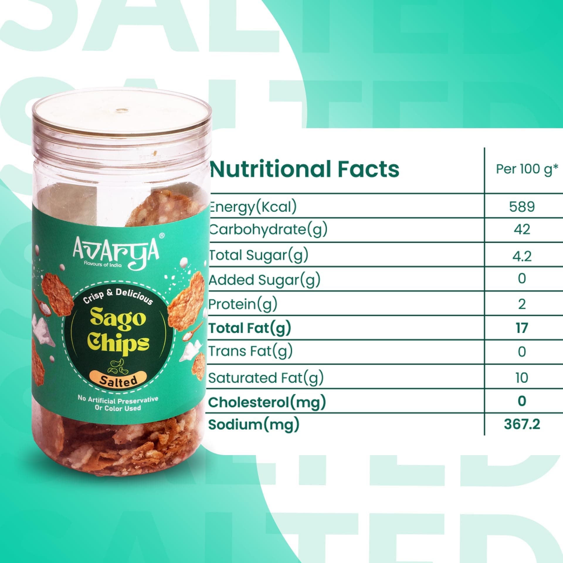 Avarya Assorted Sago Chips | Classic Salted Sabudana Chips | Crispy & Fresh Indian Snack | Falhari Friendly | 100% Vegetarian | Light & Crunchy Tea Time Munchies | 125gm | Pack of 1 — image 2