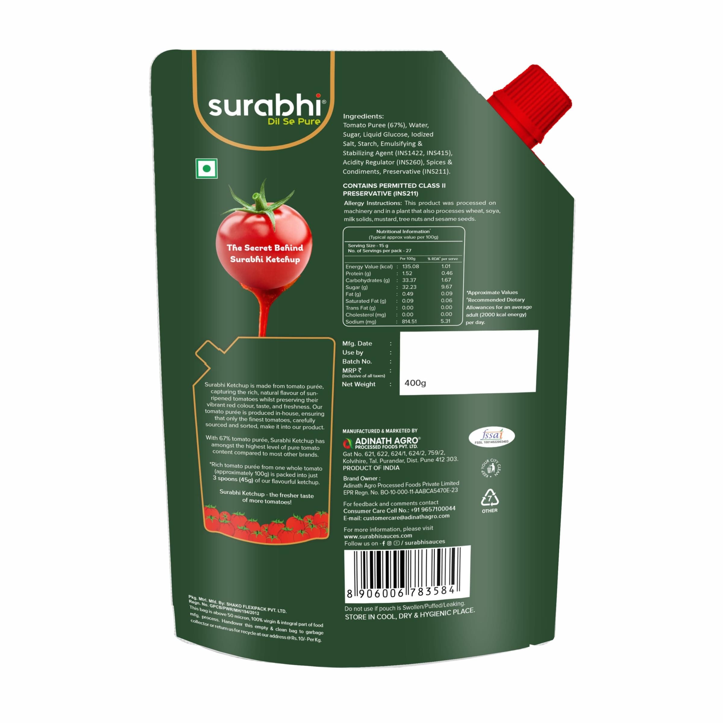 Surabhi -Tomato Ketchup No Onion No Garlic (NONG) - 400 g (Pack of 3) — image 8