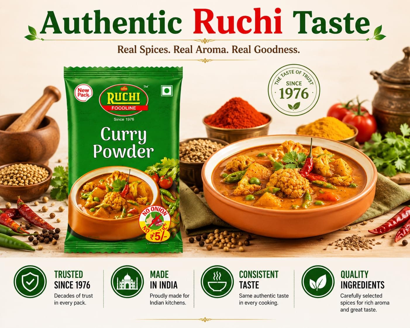 RUCHI Curry Powder Liner Authentic Indian Spice Blend 50 GM Elevate Your Dishes with Rich Flavors | 100% PURE NO ONION & GARLIC FORMULA — image 5
