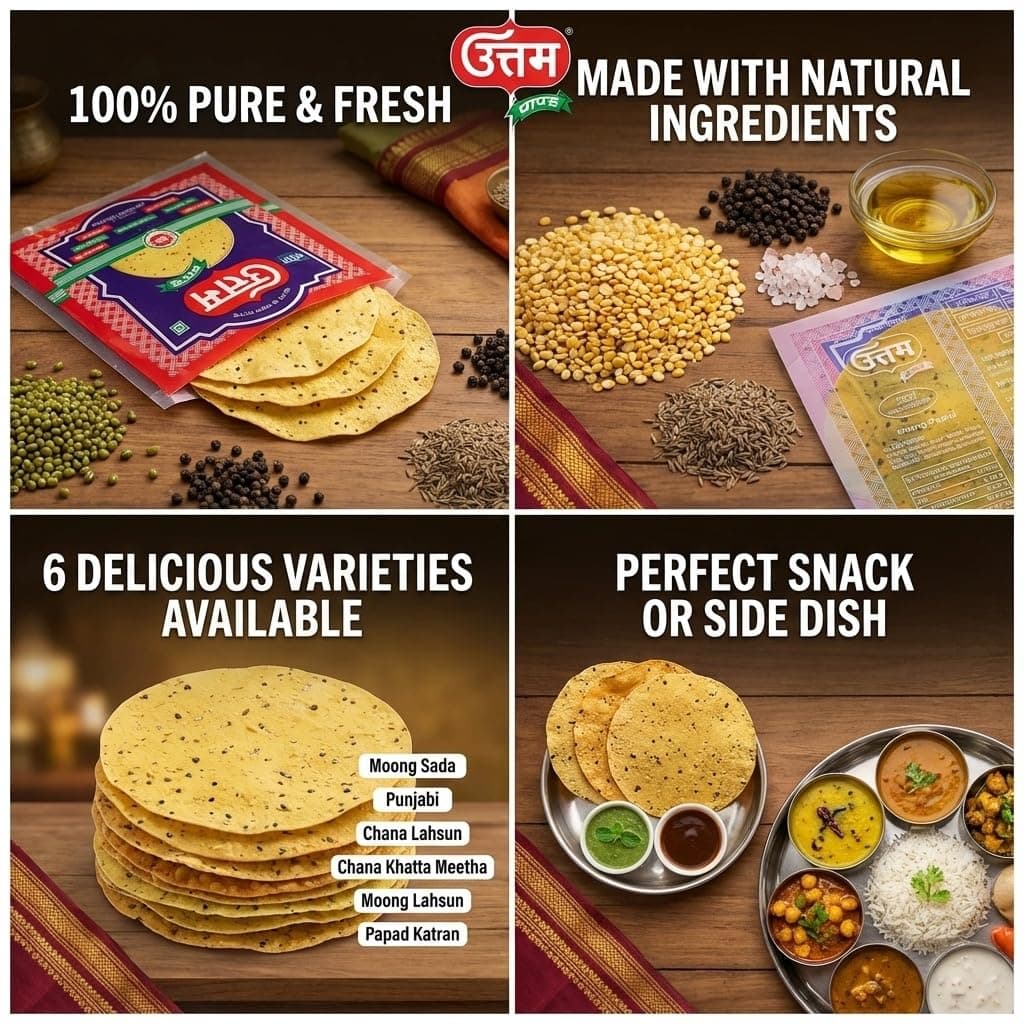 Om Uttam Moong Papad - 100% Natural | Fresh and Homemade (800 Gram, Moong Papad) — image 6