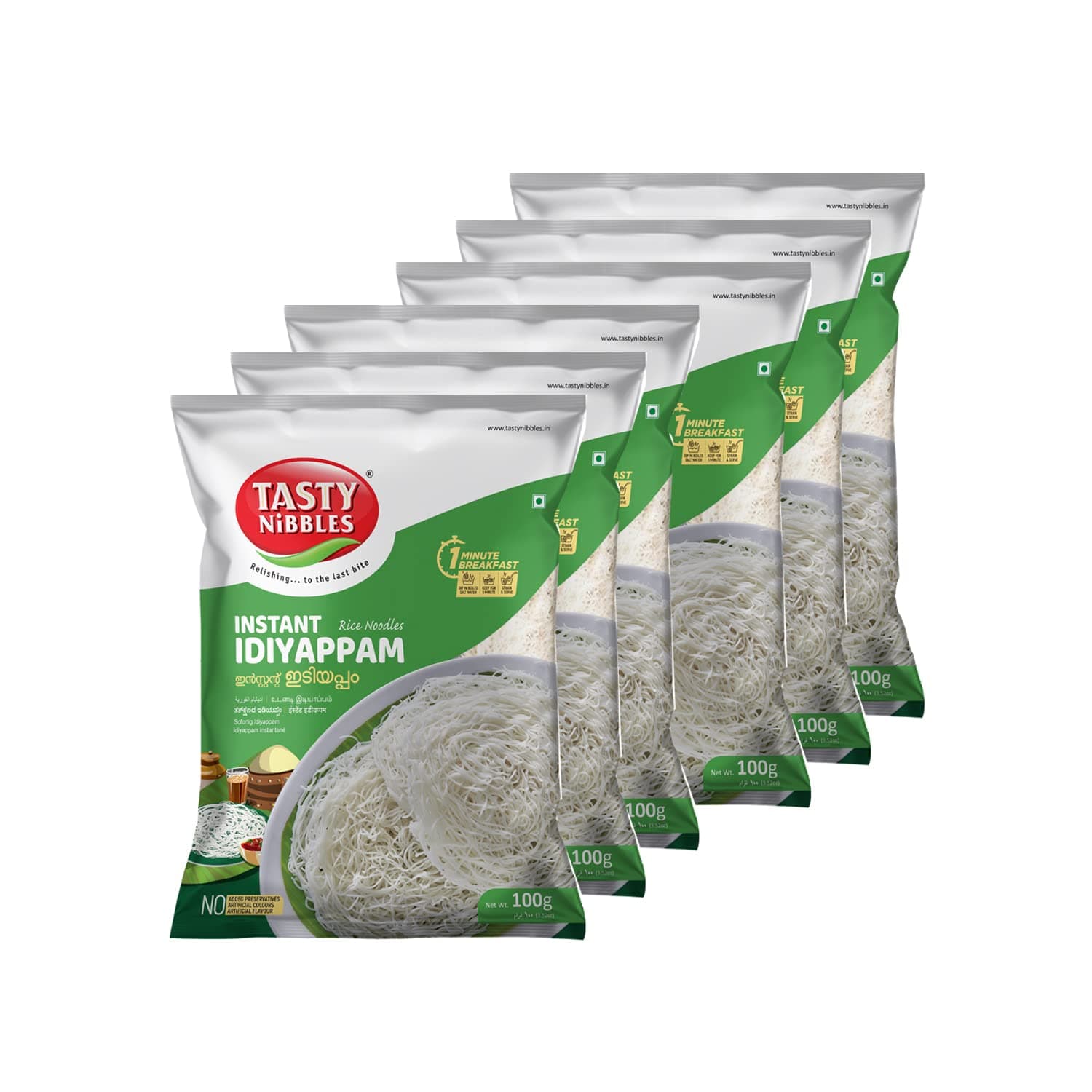 Tasty Nibbles Instant Idiyappam 100Gm X 6 (Pack of 6) | Rice Noodles | 1 Minute South Indian Breakfast | Quick & Easy Soft Idiyappam | String Hopper | Indiappa | Noolappam | Ottu Shavige - Vegetarian — image 2