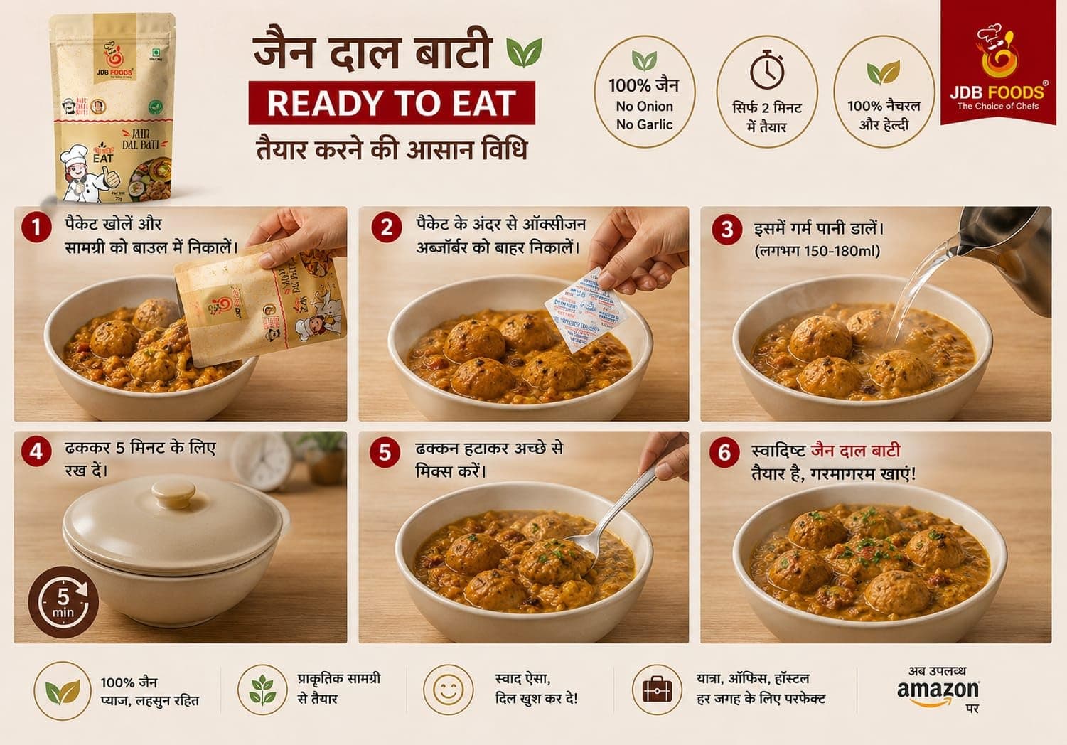 Jain Dal Baati Ready to Eat | Traditional Rajasthani Meal | Instant Heat & Eat Pack | No Onion No Garlic | Authentic Homemade Taste — image 4