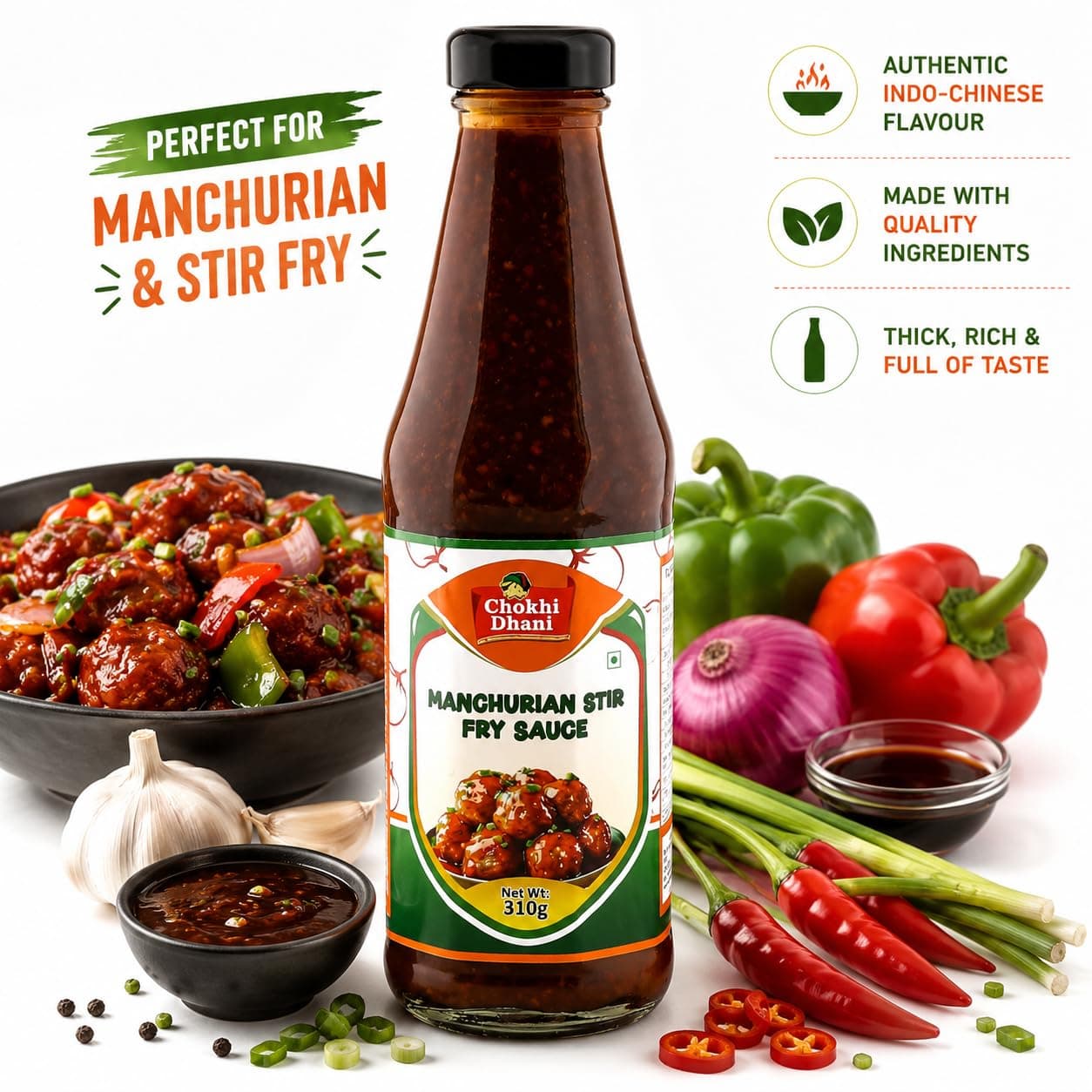 Chokhi Dhani Manchurian Sauce 310g | Indo Chinese Stir Fry Sauce | Cooking Sauce | Restaurant Style Manchurian Flavour — image 2