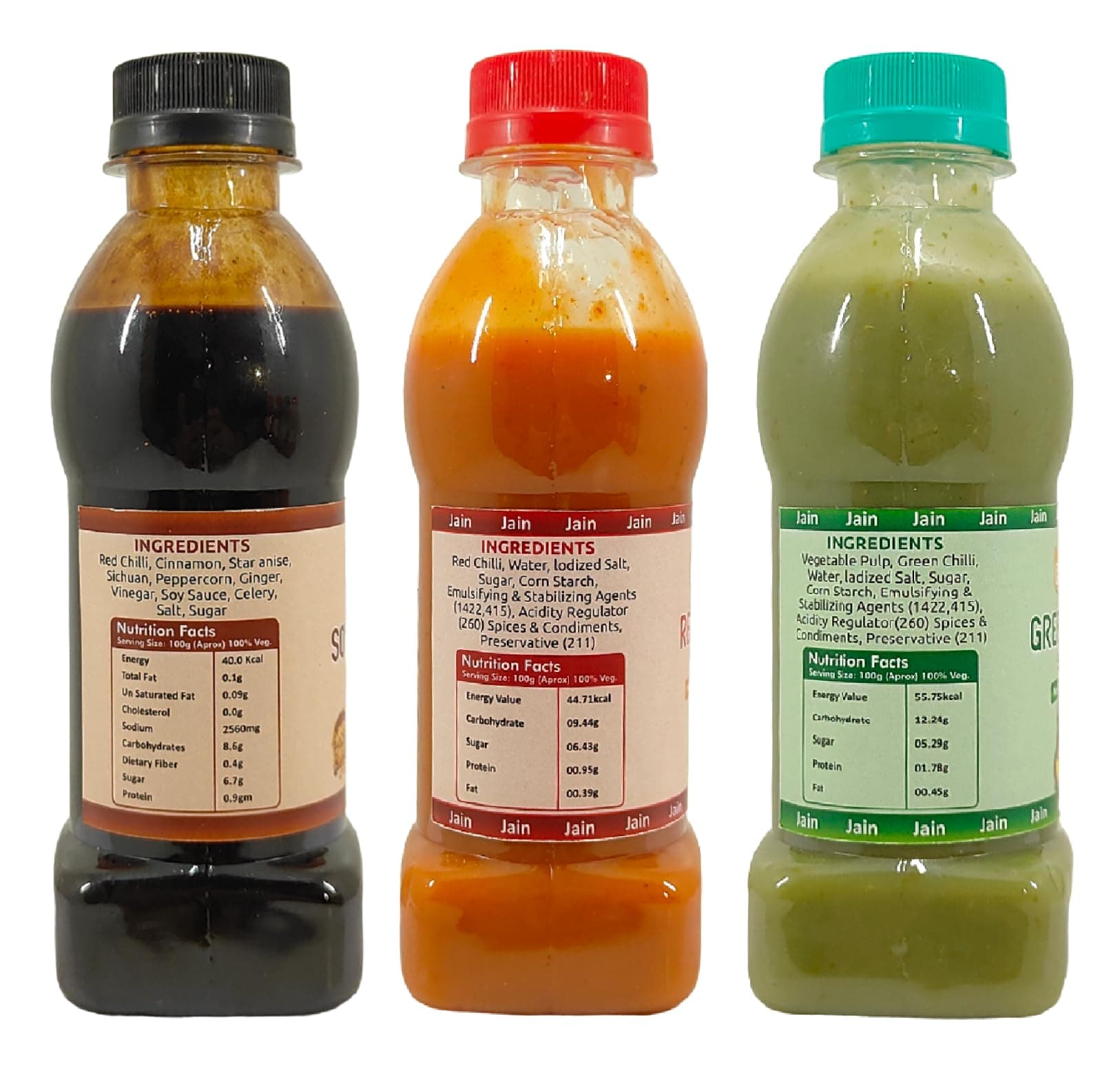 Fruvanta Jain Combo Without Onion/garlic/Potato Soya Sauce (200gm), green Chilli Sauce (200gm), Red Chilli Sauce (200gm) (Pack of 3) — image 2