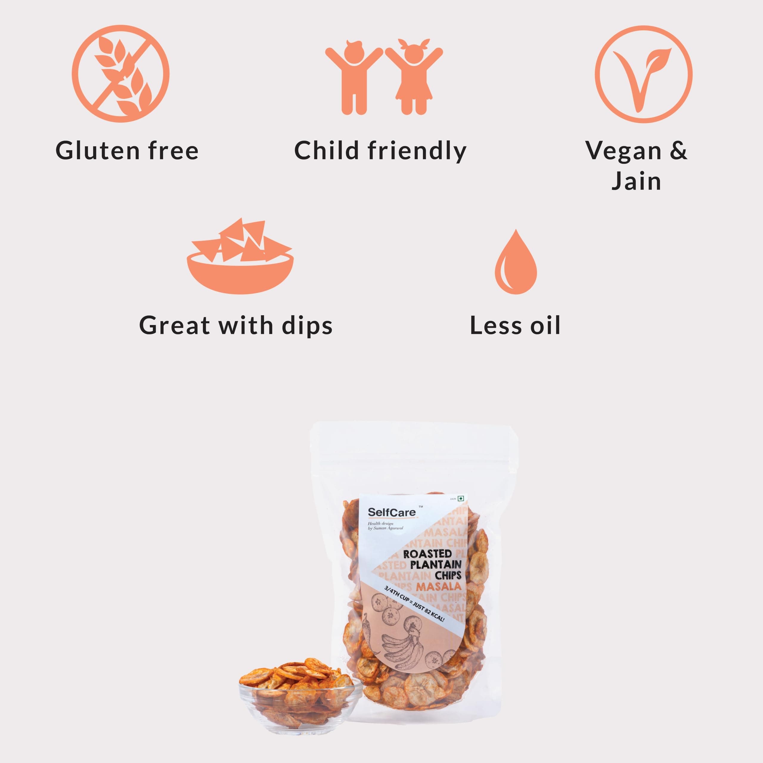 SelfCare By Suman Agarwal Roasted Plantain Chips - Masala Pack of 1 125g | Healthy - Gluten Free | Savoury - Snack - Namkeen - Grocery | Mid Day - Workout - Tea time Snacking | Jain & Travel Friendly — image 3