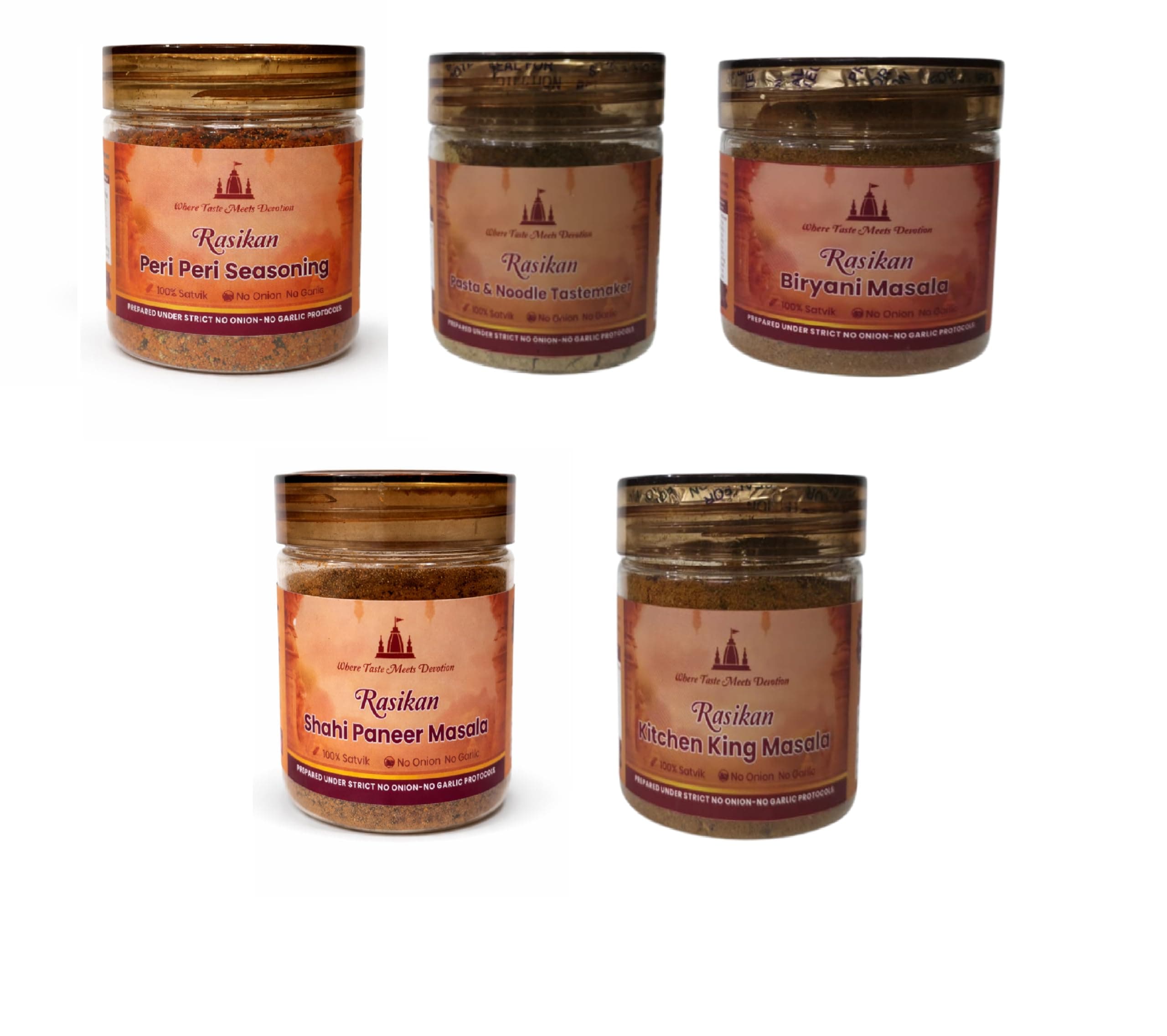 Rasikan Jain Satvik Masala Combo – Kitchen King, Sambhar, Biryani, Pasta Noodle TasteMaker, Shahi paneer (Net wt 480g) No Onion No Garlic | Freshly Ground Small Batch Spices | No Added Colour or Preservatives | Perfect for Bhog, Satvik & Everyday Cooking — image 2