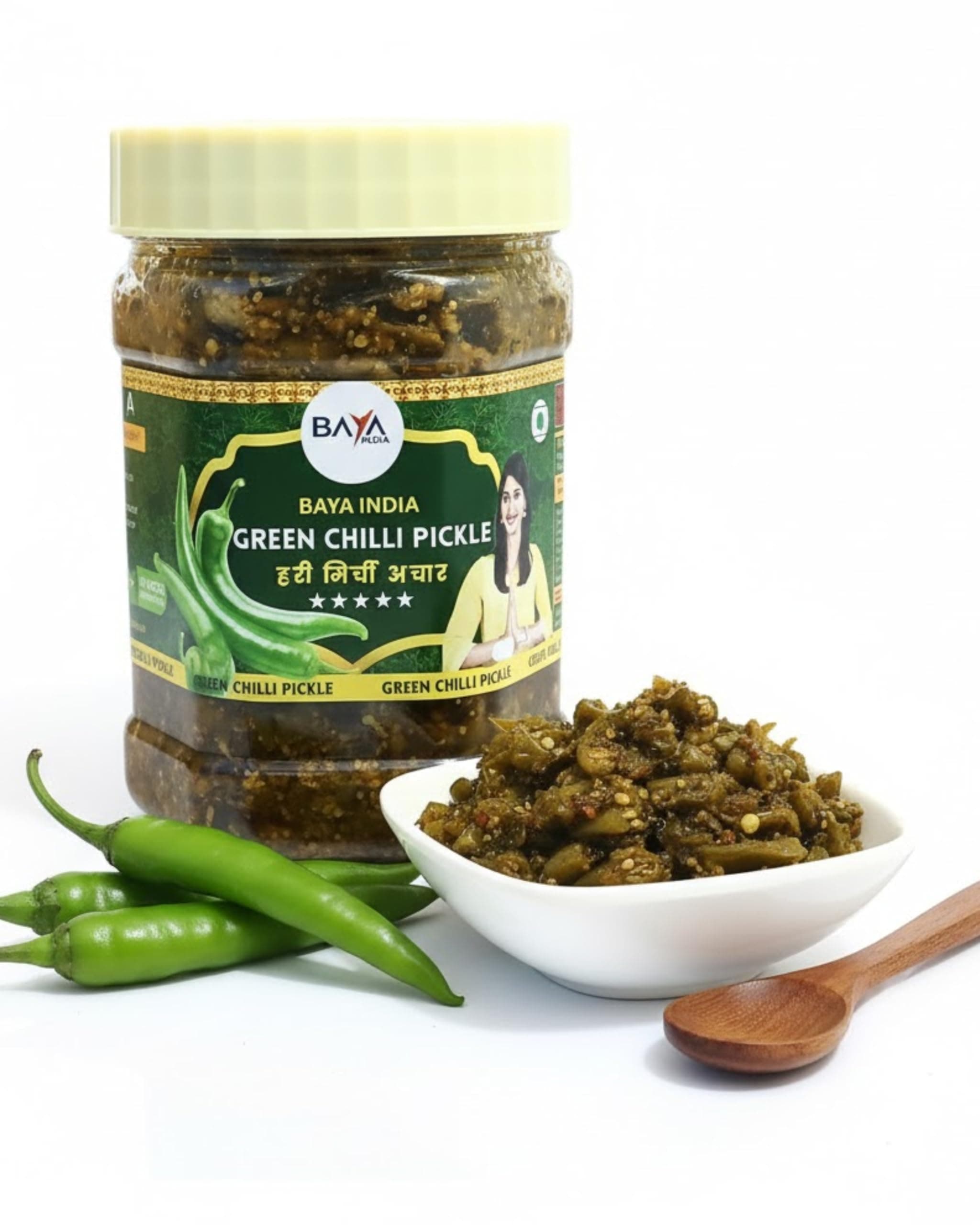 Baya India Homemade Hari Mirchi ka Achar | Green Chilli Pickle | Teekha mast | Spicy & Tangy | No Chemical & No Preservatives | Sun-Dried | No Vinegar | No Garlic & No Onion | 350g Plastic Jar — image 6