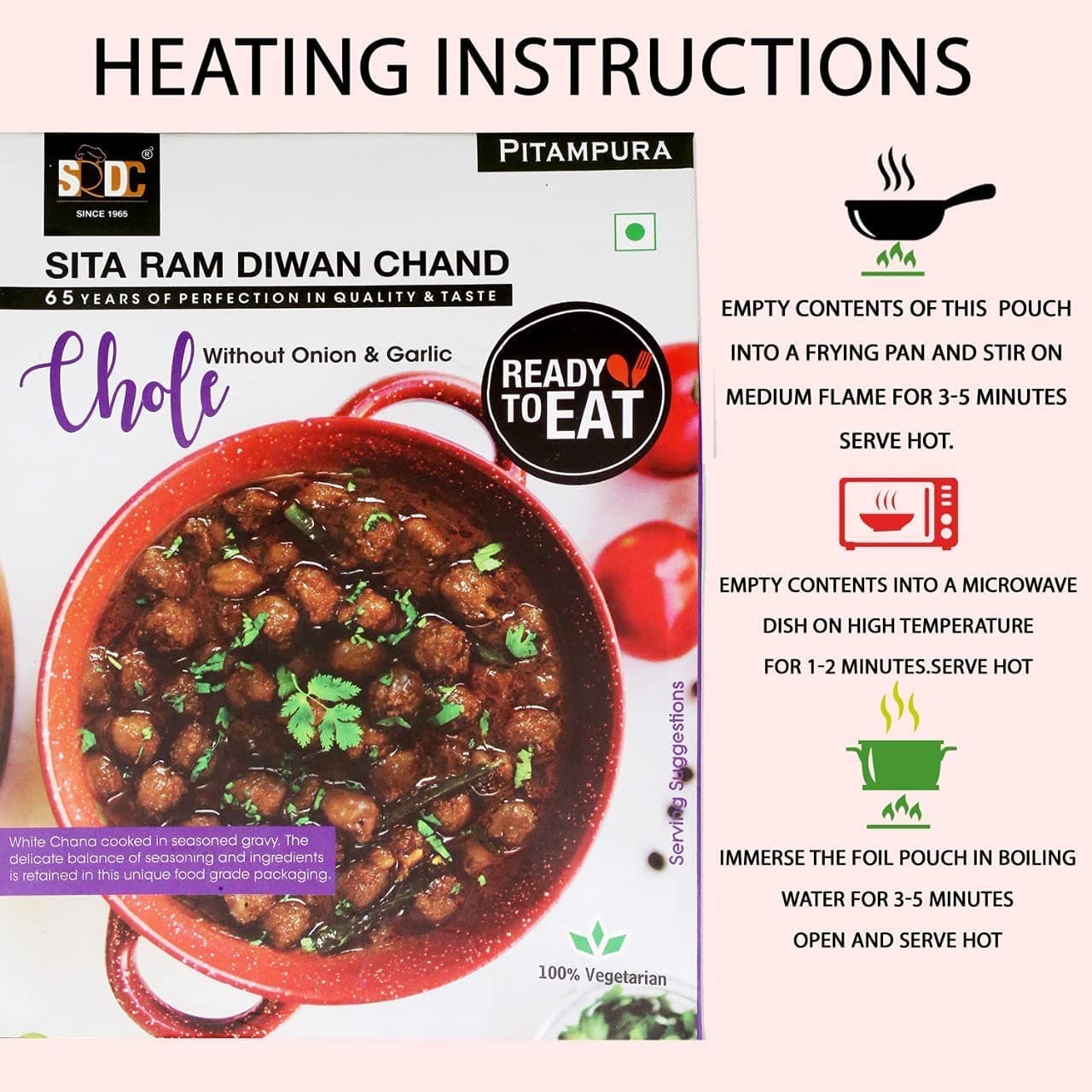 Sita Ram Diwan Chand Ready To Eat Chole Without Onion and Garlic 300 Gram each | No Preservatives | No Artificial Flavors | 100% Natural Ingredients & Vegetarian | Tasty Snacks - Pack of 4 — image 6