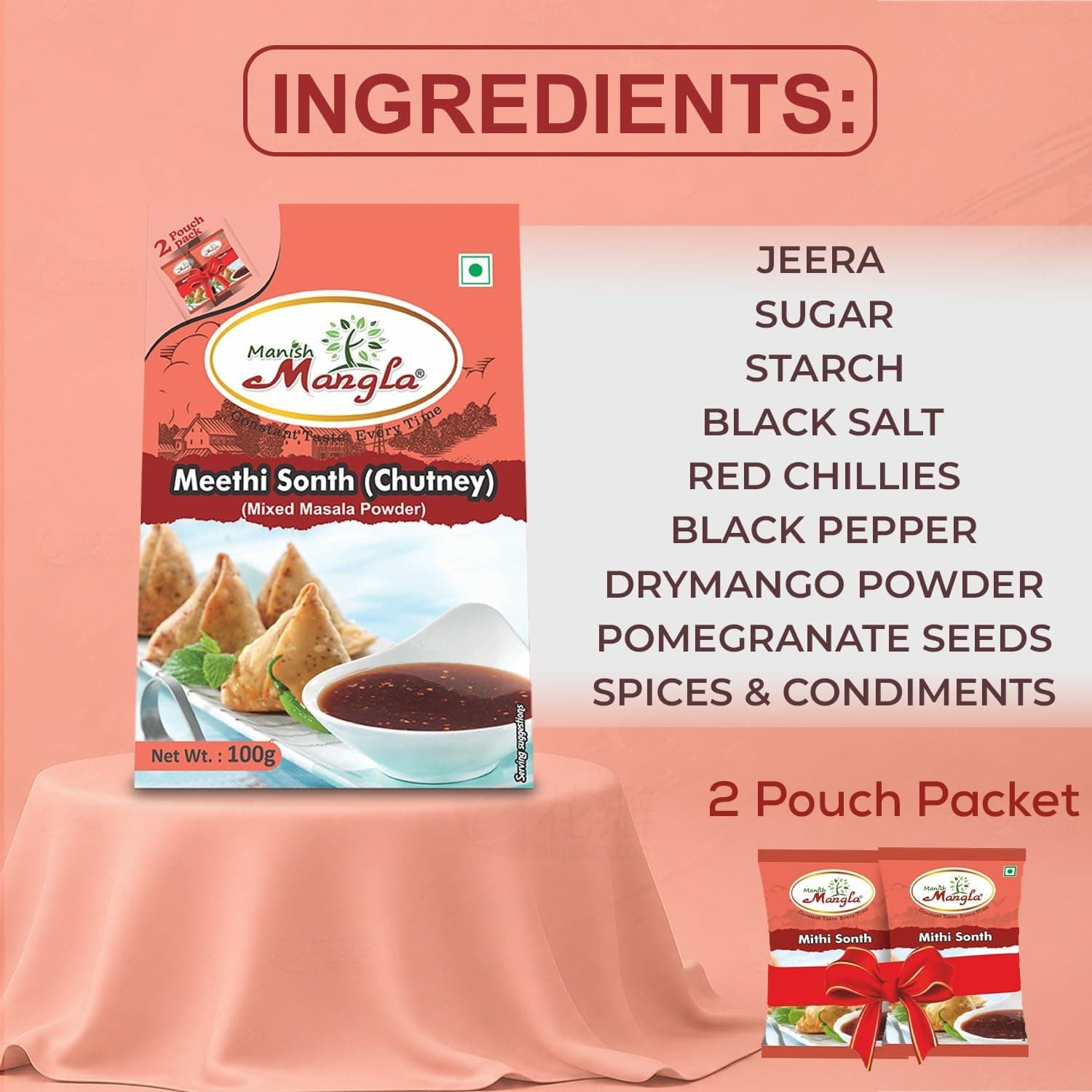 Manish Mangla Meethi Sonth Chutney Mixed Masala Powder, No Onion No Garlic, 100g — image 3