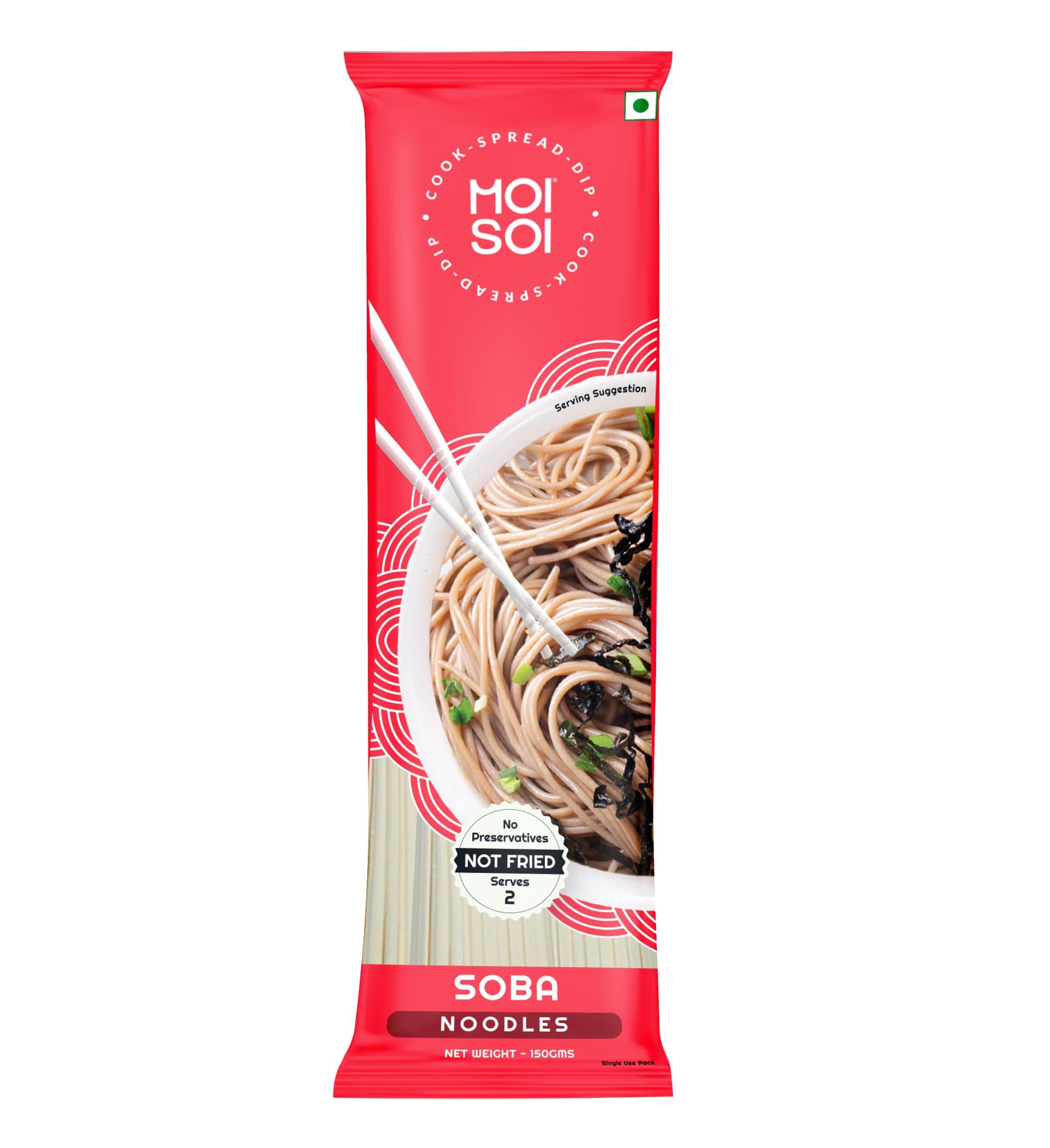 MOI SOI® Healthy Soba Noodles | Made with 30% Buckwheat Flour & 55% Whole Wheat | No Maida, Not Fried | 100% Natural | No Artificial Preservatives or MSG | 150gms (Pack of 1)