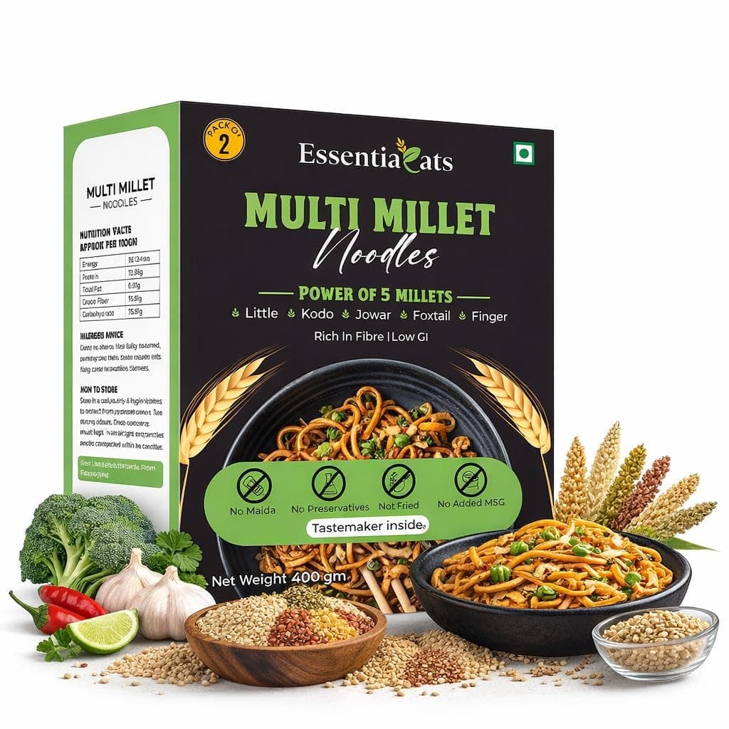Essentiaeats Multi Millet Hakka Noodles Includes Tastemaker 400g Pack of 2, No Maida Not Fried No Preservatives No MSG Healthy Noodles Ready to Cook — image 2