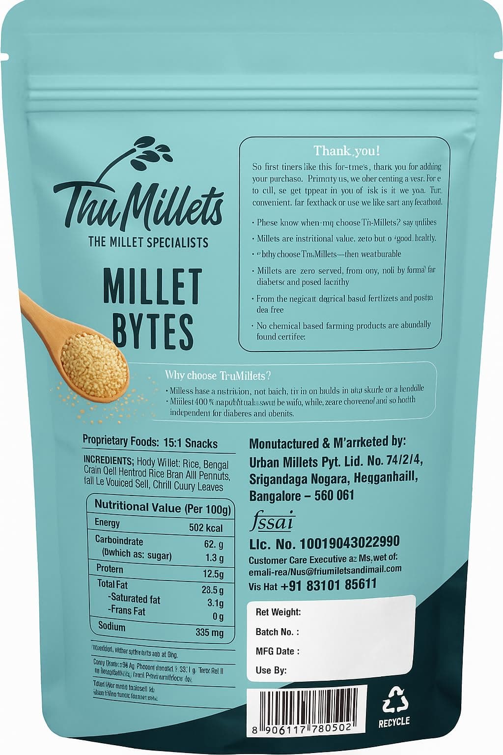 Trumillets Healthy Millet Namkeen Snacks Combo, 25g (Pack of 5),High In Protein,Calcium,Iron,Fibre,No Palm Oil, No Cholesterol, Gluten-Free | Murukku, Bites, Nippatu, Kodbale, Thengol,Keto-Friendly — image 4