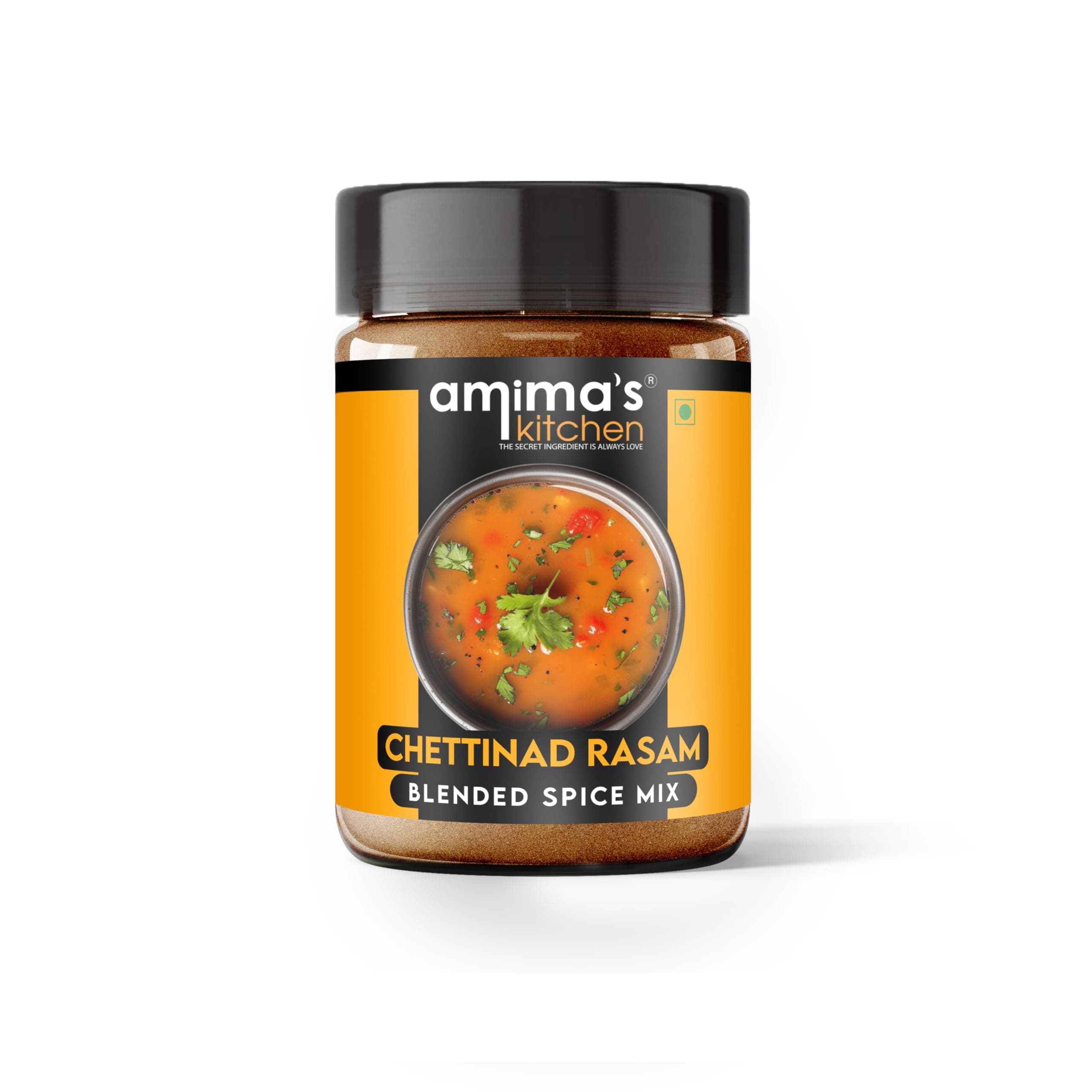 Amima's Kitchen Chettinad Rasam Jain Spice Mix (No Onion No Garlic) – 100 Grams | Blended Spice Mix | For Healthy and Delicious Cooking | No Synthetic Flavour & Color | Ready Masala Powder