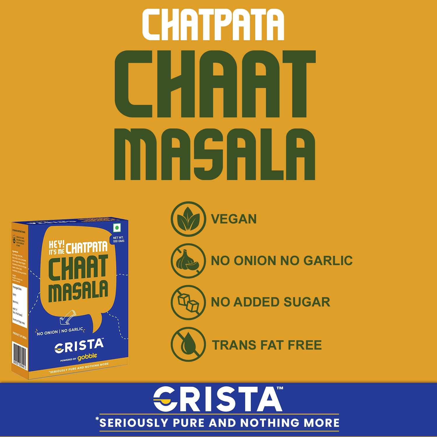 CRISTA 100 gms Chatpata Chaat Masala | Chat Masala | Chat Masala Powder | Vegan | No Onion | No Garlic | No Added Sugar | Trans Fat Free | Zero added Colours & Preservatives — image 4