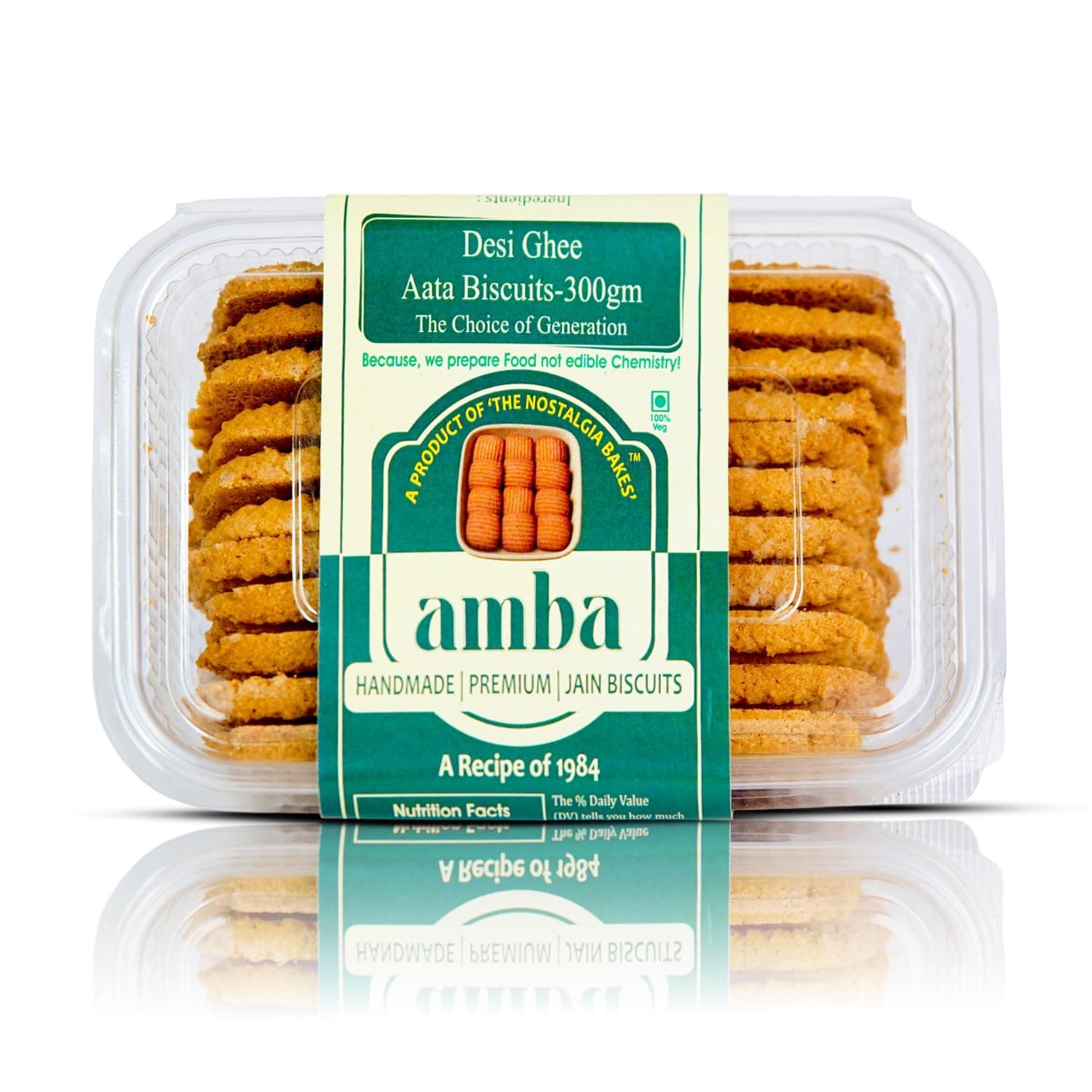 Desi Ghee Atta Biscuits (300gm) – Handmade Premium Whole Wheat Biscuits – Traditional Jain Cookies with 1984's Original Recipe – No Added Chemicals – Healthy Tea-Time Snack (Pack of 1)