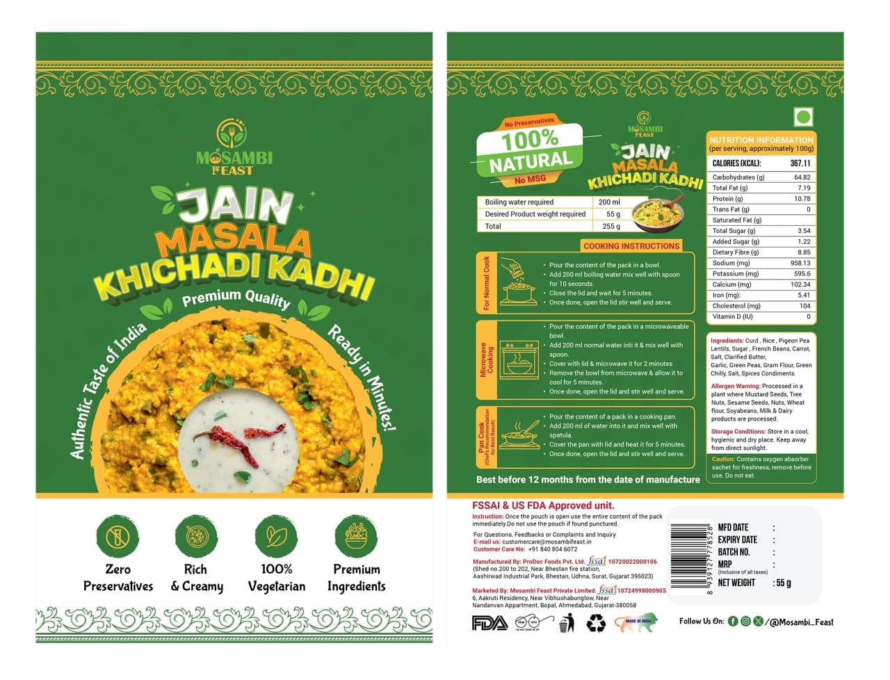 MOSAMBI FEAST Ready-to-Eat Jain Masala Khichdi Kadhi | 100% Natural No Preservatives | Rich Creamy Authentic Indian Flavors | Healthy Vegetarian Meal — image 2