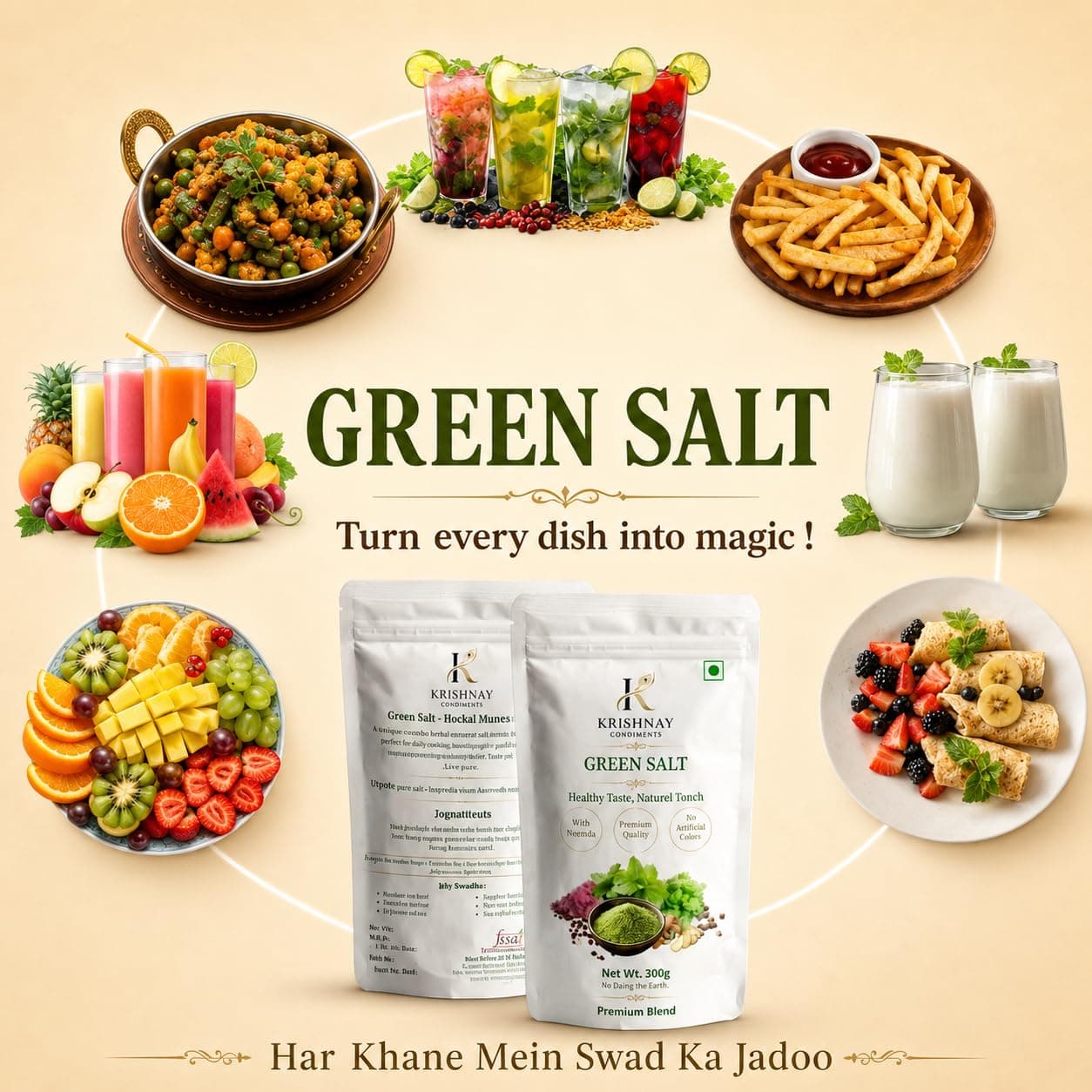 KRISHNAY Condiments Natural Green Salt Seasoning 100g | Herbal Mineral Salt Blend with Mint, Coriander & Spices | No Onion No Garlic Flavoured Salt Mix | Natural Masala Salt for Chaat, Salad, Fruits & Buttermilk — image 6