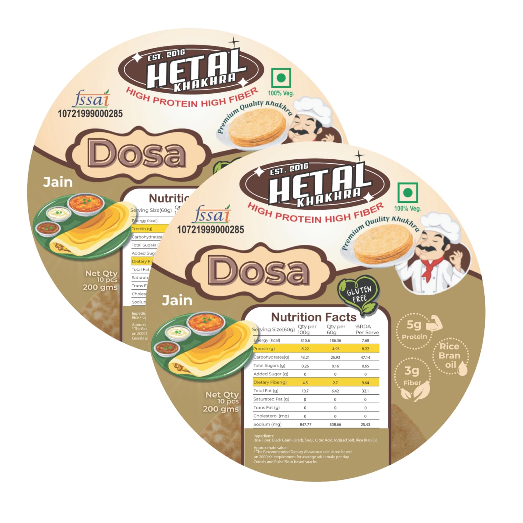 Dhosa Khakhra JAIN | Gluten Free | Crispy| Ready To Eat | High Protein High Fiber| No Palm Oil | 200g Vacuum Pack Of 2 — image 2