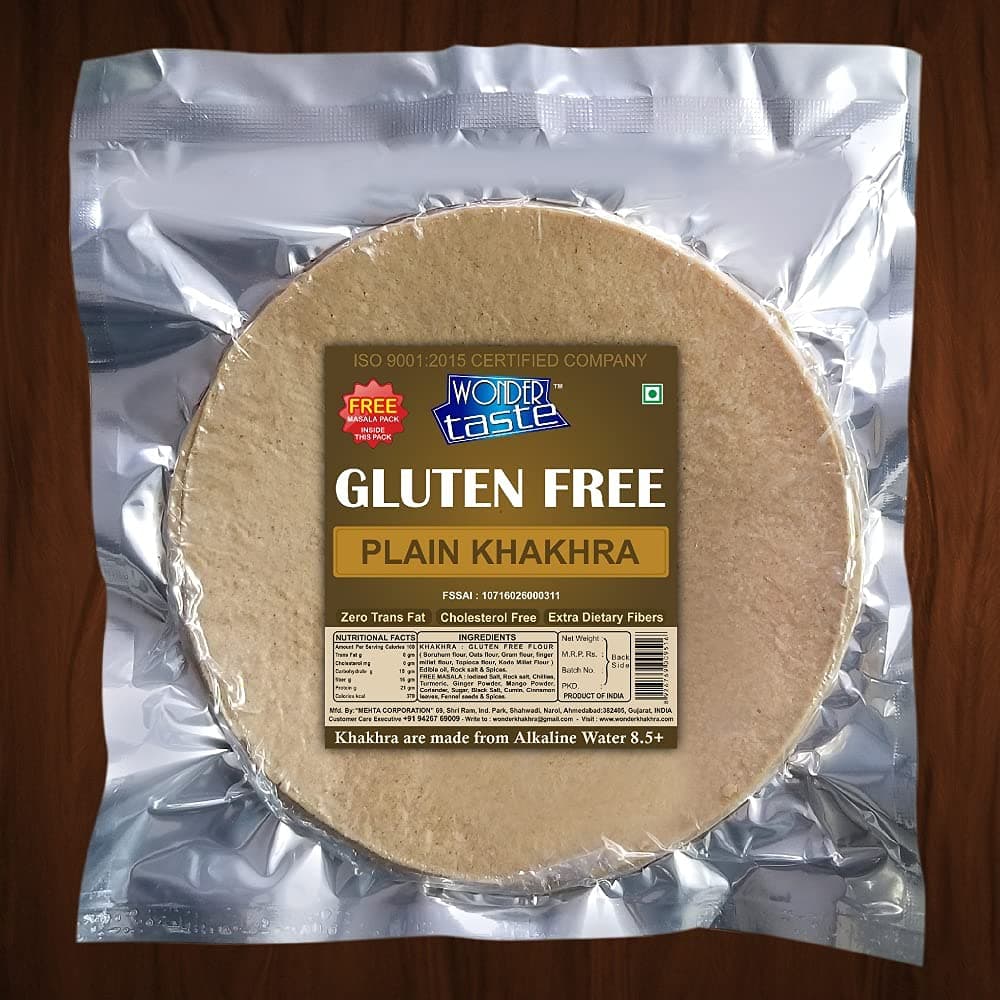 WONDER TASTE Gluten Free Plain Khakhra Pack of 2 (200g Each) | No Maida | No Vegetable Oil | Super Healthy Diet Low Calorie Snacks | Delicious Roasted Gujarati Bites | Free Masala Packet Inside — image 5