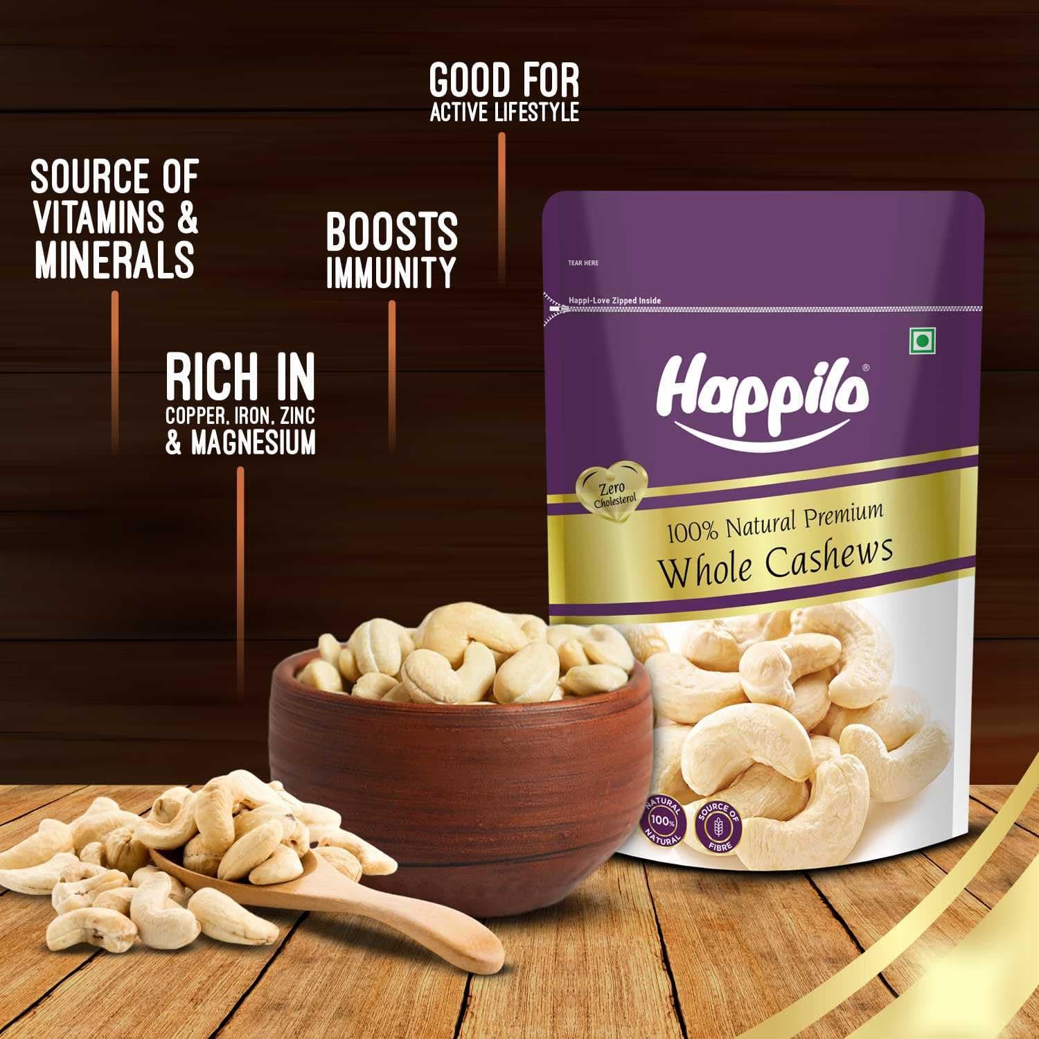 Happilo Premium Natural Whole Cashews 200g Value Pack | Dry Fruits, Kaju, Healthy Snacks | Unsalted Cashew Nuts | Crunchy, Nutritious & Delicious Nuts | Rich in Protein, Magnesium & Phosphorus — image 6