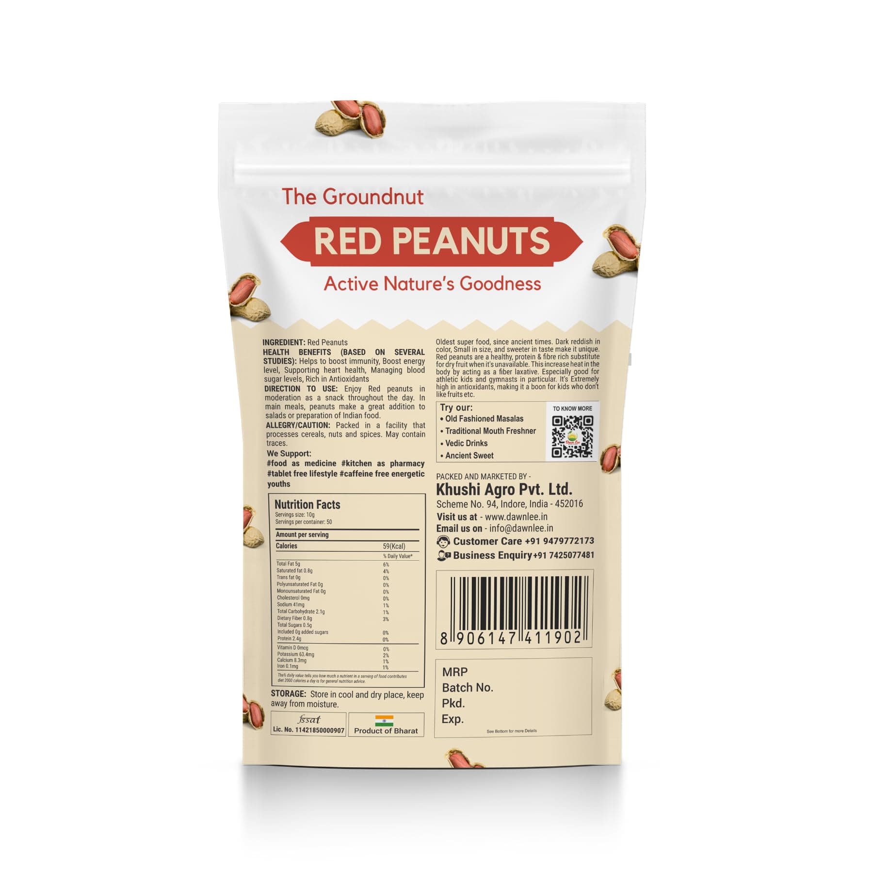 Dawn Lee Raw Desi Red Peanuts | Mildly Roasted | High Protein & Fiber | Groundnut | Moongfali | Sing Dana | Premium Fasting Snack for Navratri, Ekadashi and Jain fasting | Non-GMO | Resealable Kraft Bag – 400g — image 2