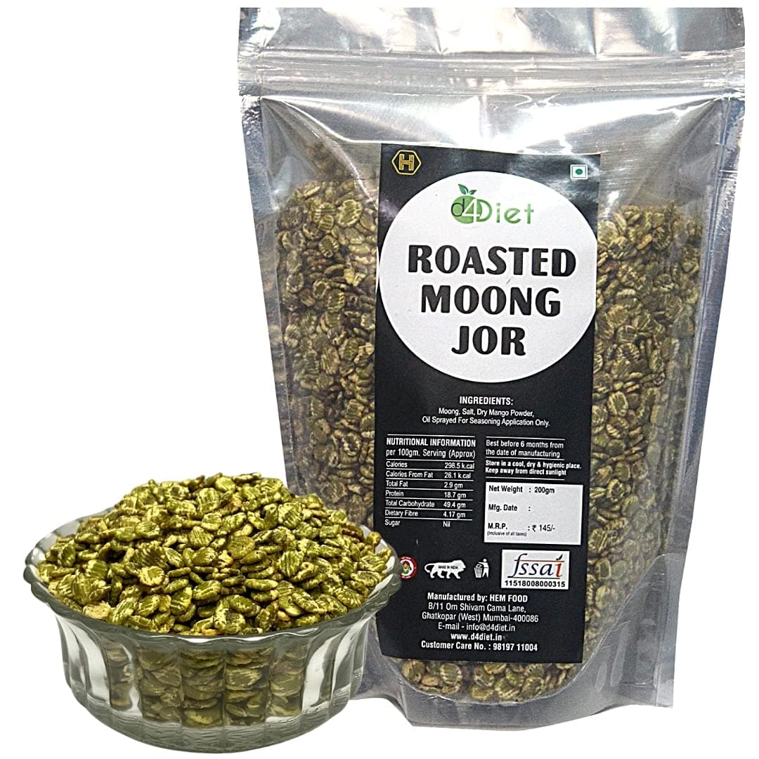 D4Diet Roasted Moong Jor, 200g / High Protein, Gluten Free, Vegan snack/Healthy Namkeen/Roasted Namkeen