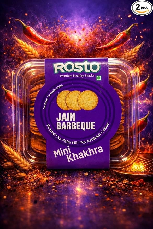 Rosto Mini Coin Khakhra Jain Barbeque Flavour, Roasted, No Palm Oil, No Artificial Colour, 200 g (Pack of 2) total 400g
