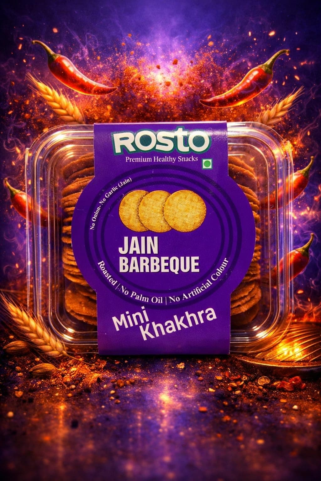 Rosto Mini Coin Khakhra Jain Barbeque Flavour, Roasted, No Palm Oil, No Artificial Colour, 200 g (Pack of 2) total 400g — image 2