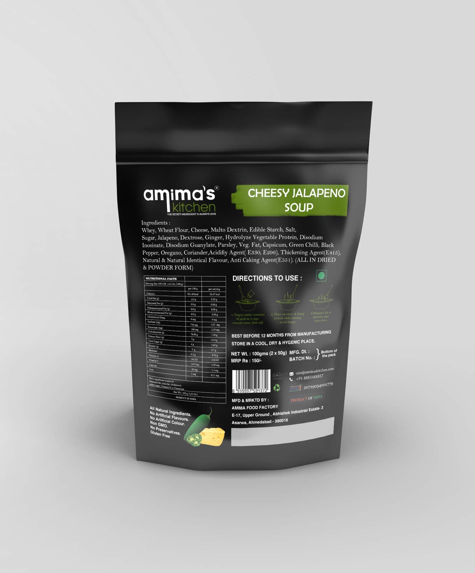 Amima's Kitchen Cheesy Jalapeno Jain Soup (No Onion No Garlic) - 100 Grams [Serves 10] | Instant Soup Mix Powder | Ready To Cook | No Artificial Flavour & Colour | Gluten Free | Non GMO | Healthy Soup — image 2
