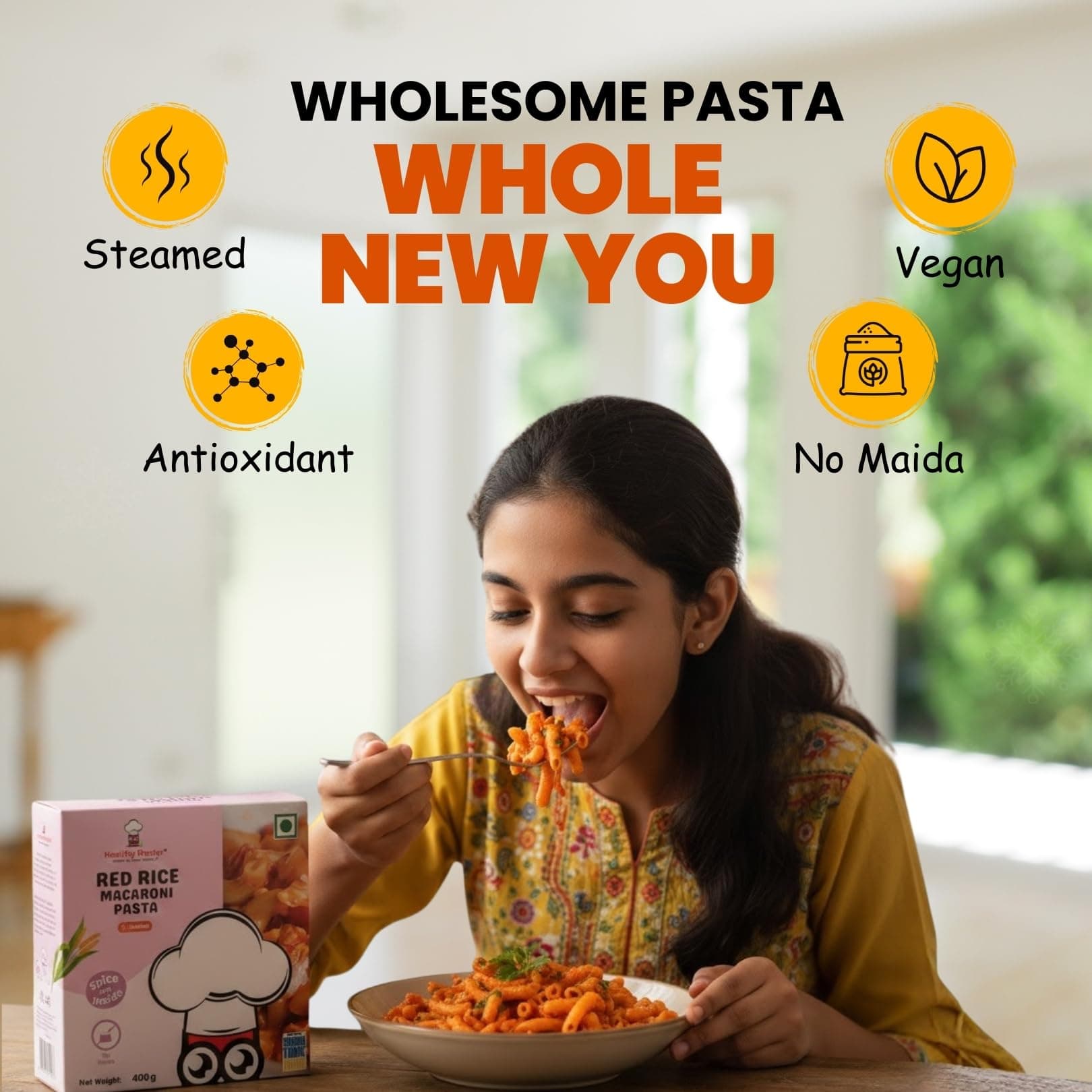 Healthy Master Millet Pasta 400g | Red Rice Macaroni | No Maida | High Protein & Fiber | Vegan & Gluten-Free | Made with Red Rice & Whole Wheat | Healthy Pasta for Kids & Adults — image 2