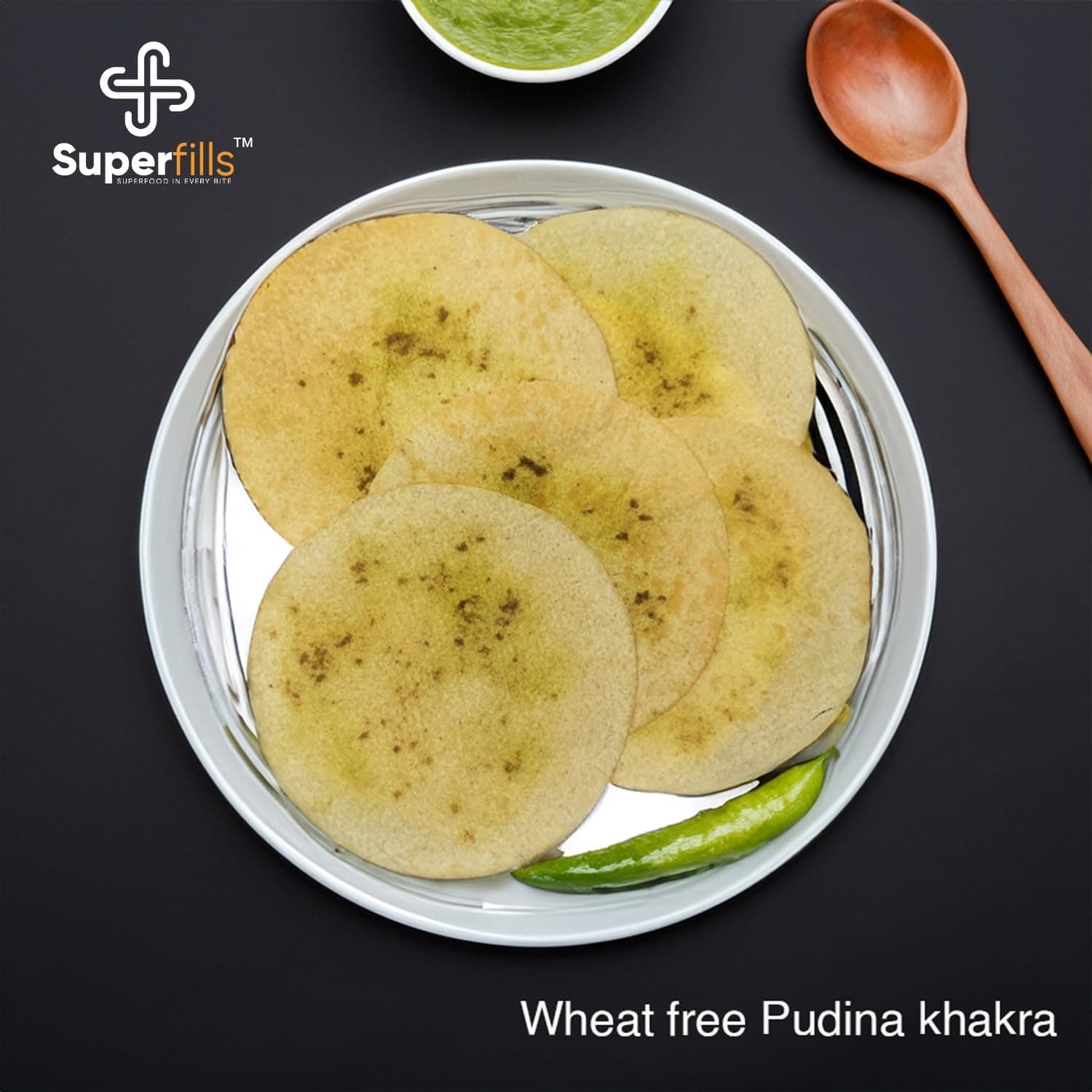 Superfills Wheat-Free (Gluten Free) Pudina Khakra - 200gm | Diet Snack for Weight Loss | High in Protein & Fiber | | Roasted | Gujarati Handmade | No Garlic & No Onion | (Pack of 1) — image 6