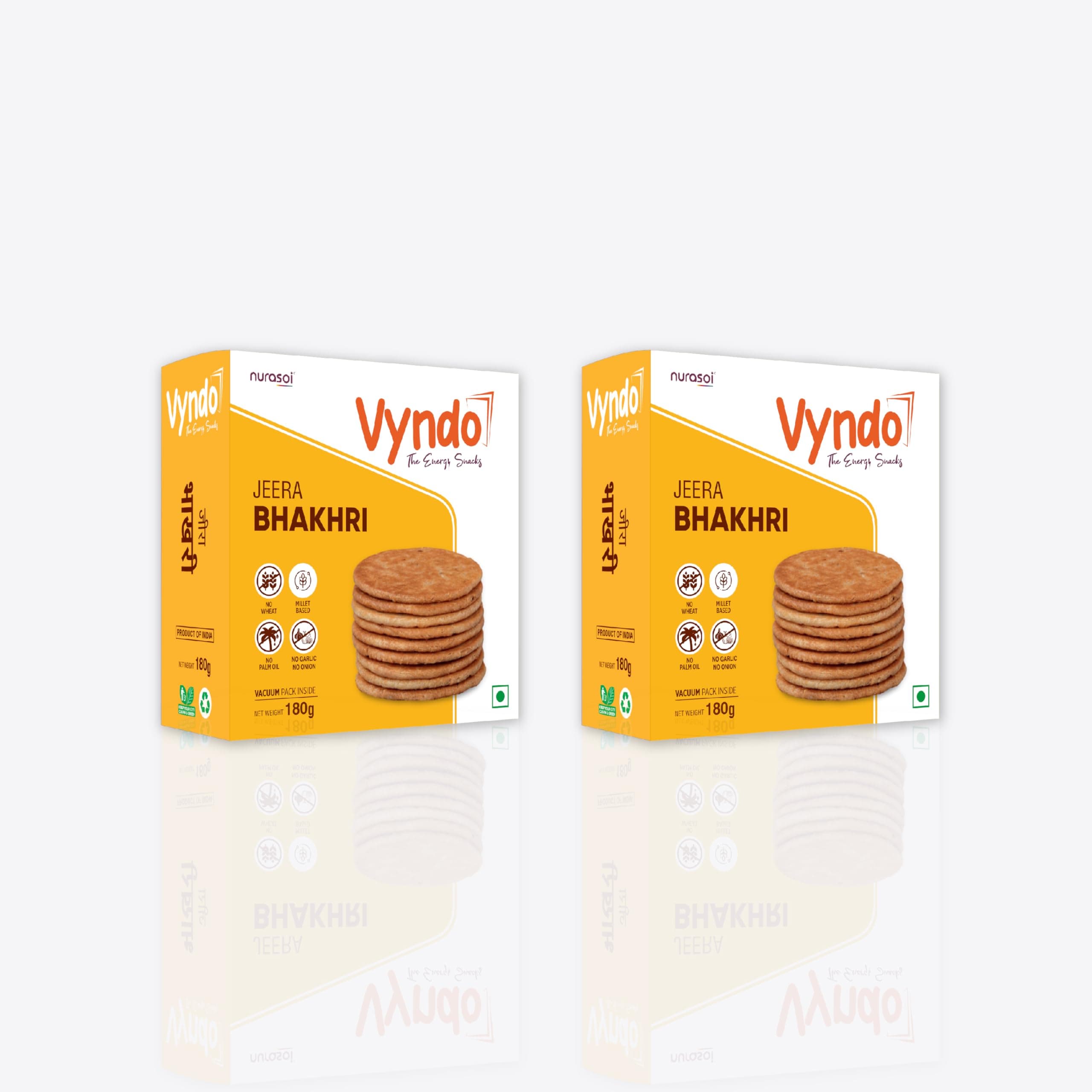 Vyndo Jeera Bhakhri - Pack of 2 (180 gm each), Millet Snacks, Healthy Snacks, Gluten free, No wheat, Best Fasting (Upwas) Snack, Diet friendly — image 2