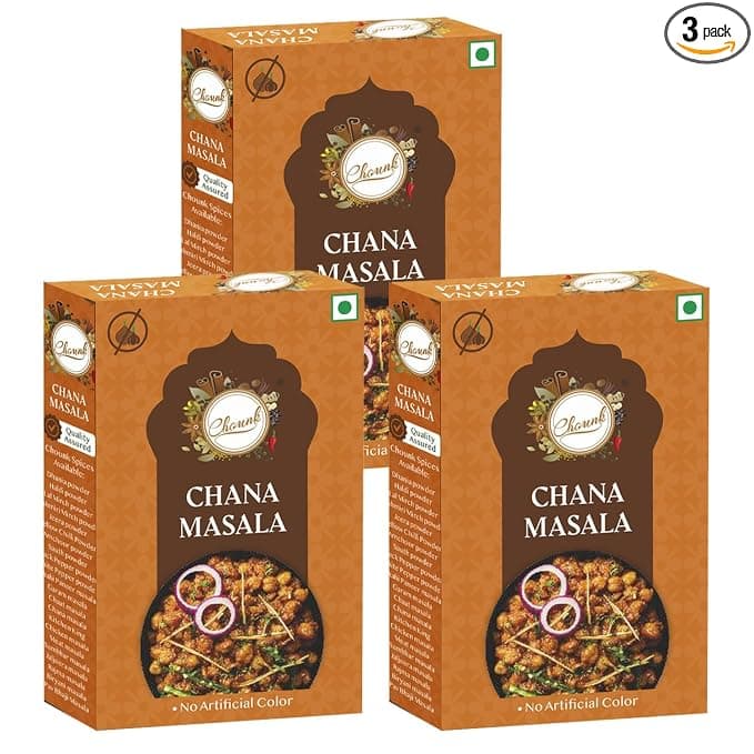Chounk Punjabi Chana Masala Powder - 300gms (100gms x 3) | No Onion No Garlic | Blended Spice Mix | For Delicious & Flavourful Cooking | Ready Masala Powder | Jain Chana Masala | 100% Pure & Natural