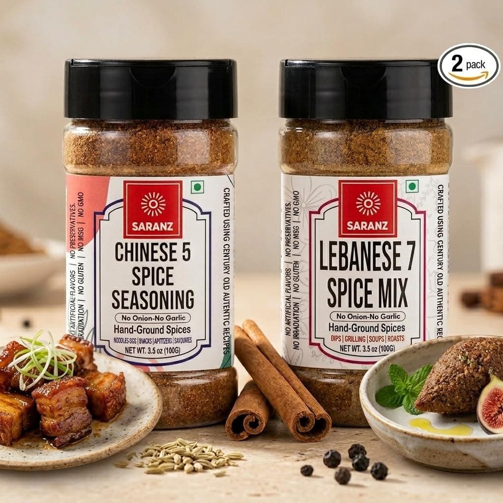 SARANZ Lebanese 7 Spice Mix & Chinese 5 Spice Jain Seasoning ( Combo Of 2 ) Instant Use | Spice Powders and Seasonings | Perfect for Cooking | Premium Artisanal Spices with Rich & Strong Flavour | 100 Grams Bottle — image 4