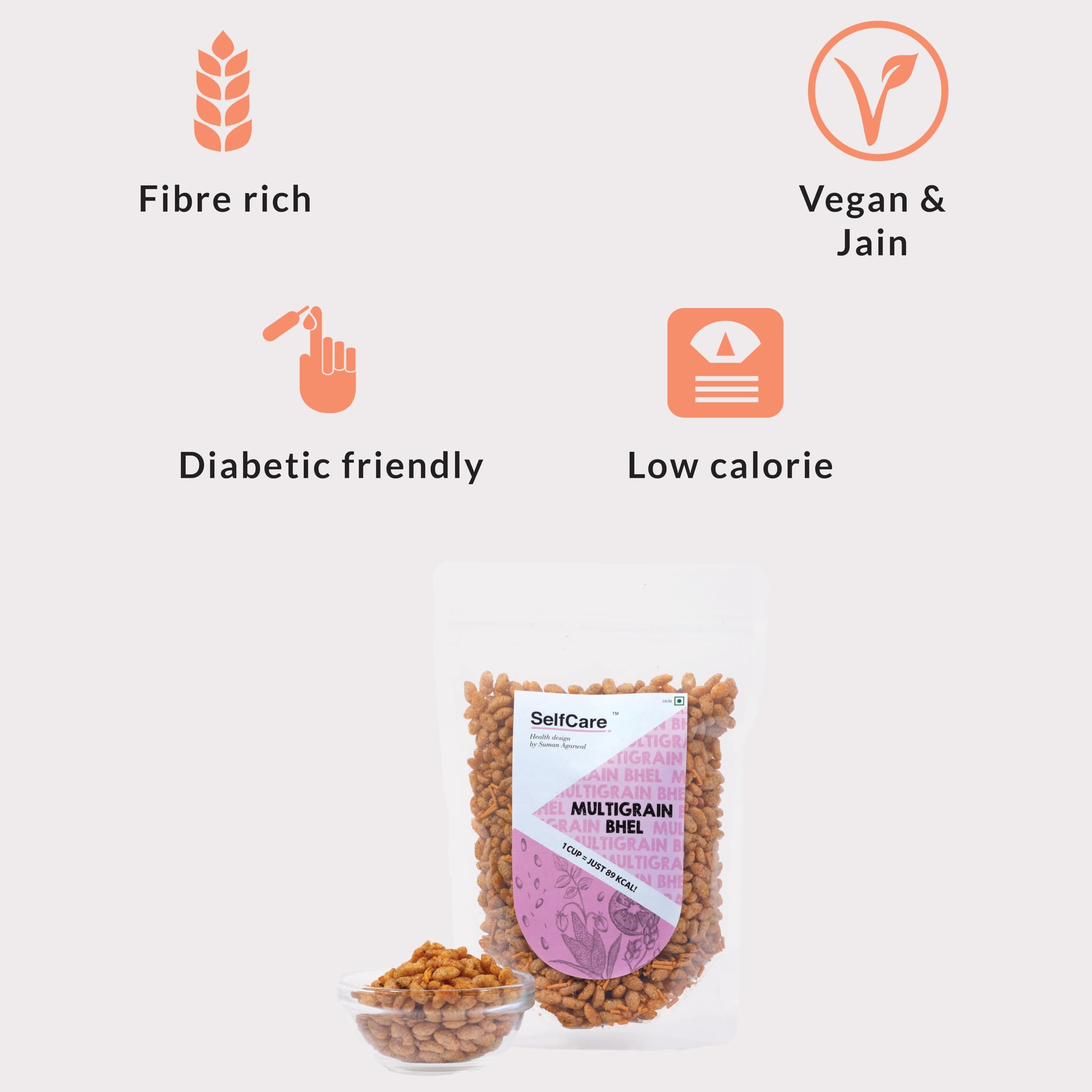 SelfCare By Suman Agarwal Multigrain Bhel Pack of 1 125g | Roasted - Vegan - Fiber Rich | Snacks - Namkeen - Grocery | Spicy Crunchy & Chatpata - Tea time Snacking | Jain - Travel & Diabetes Friendly — image 3