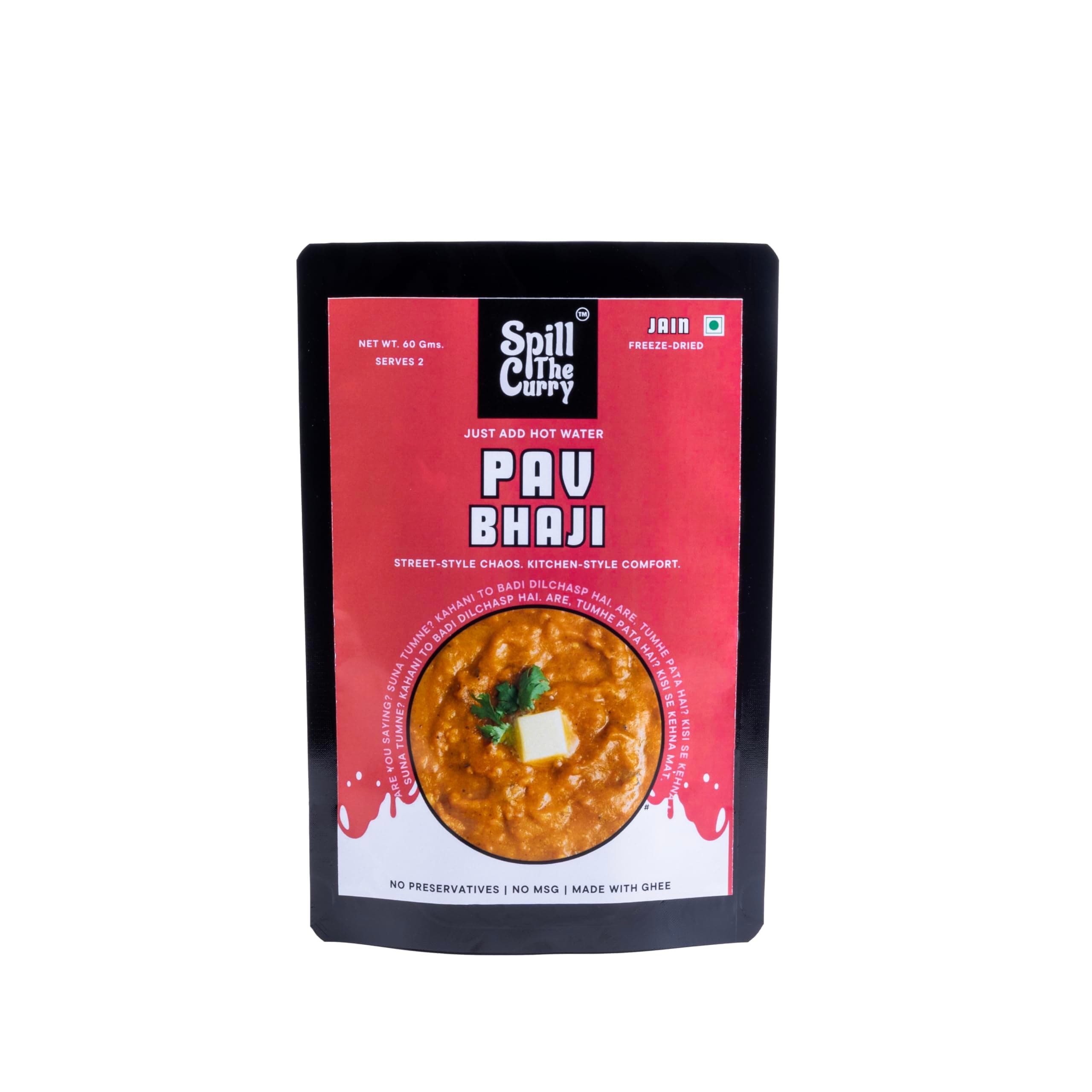 SPILL THE CURRY Mumbai Pav Bhaji Jain Ready to Eat | No Onion No Garlic | Authentic Street Food | Freeze Dried Instant Meal | Add Hot Water | Pure Ghee | Travel Friendly | Combo Pack of 5 (60g Each) — image 3