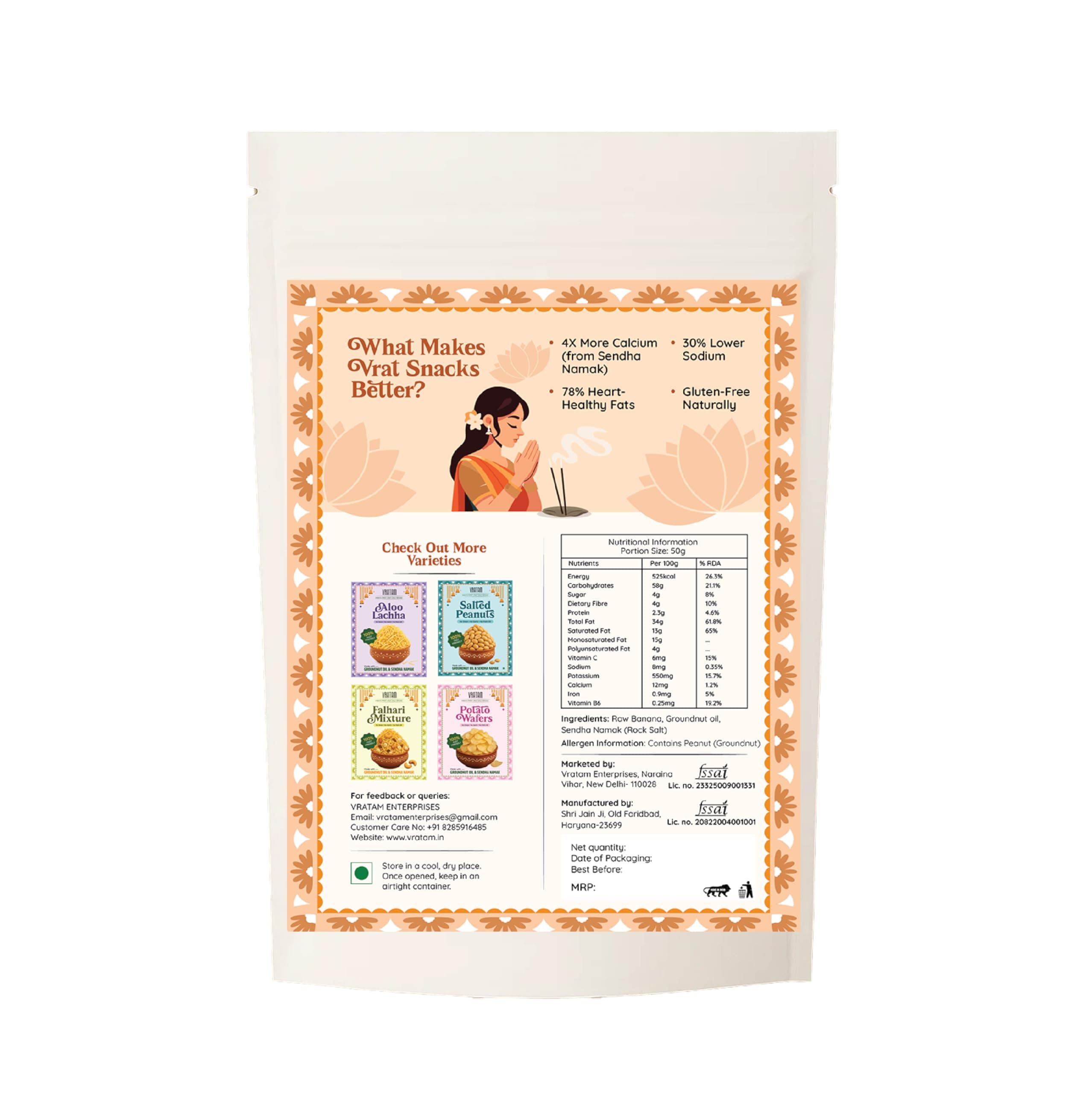 Vratam Banana Chips | Thinnest Fasting Wafers for Navratri | Pure Vrat Friendly Sendha Namak Banana Chips | No Onion No Garlic No Palm Oil | Healthy Jain Friendly Snacks Namkeen | 110G (pack of 1) — image 2