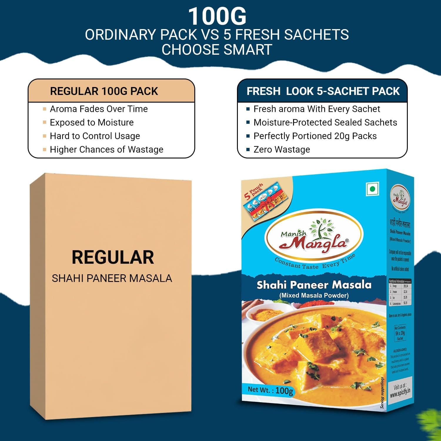 Manish Mangla Shahi Paneer Masala 100g | Mixed Masala Powder with 5 Fresh Sachets | Rich Aroma & Authentic Restaurant Style Taste | Easy Cooking Spice Blend for Shahi Paneer Curry — image 3
