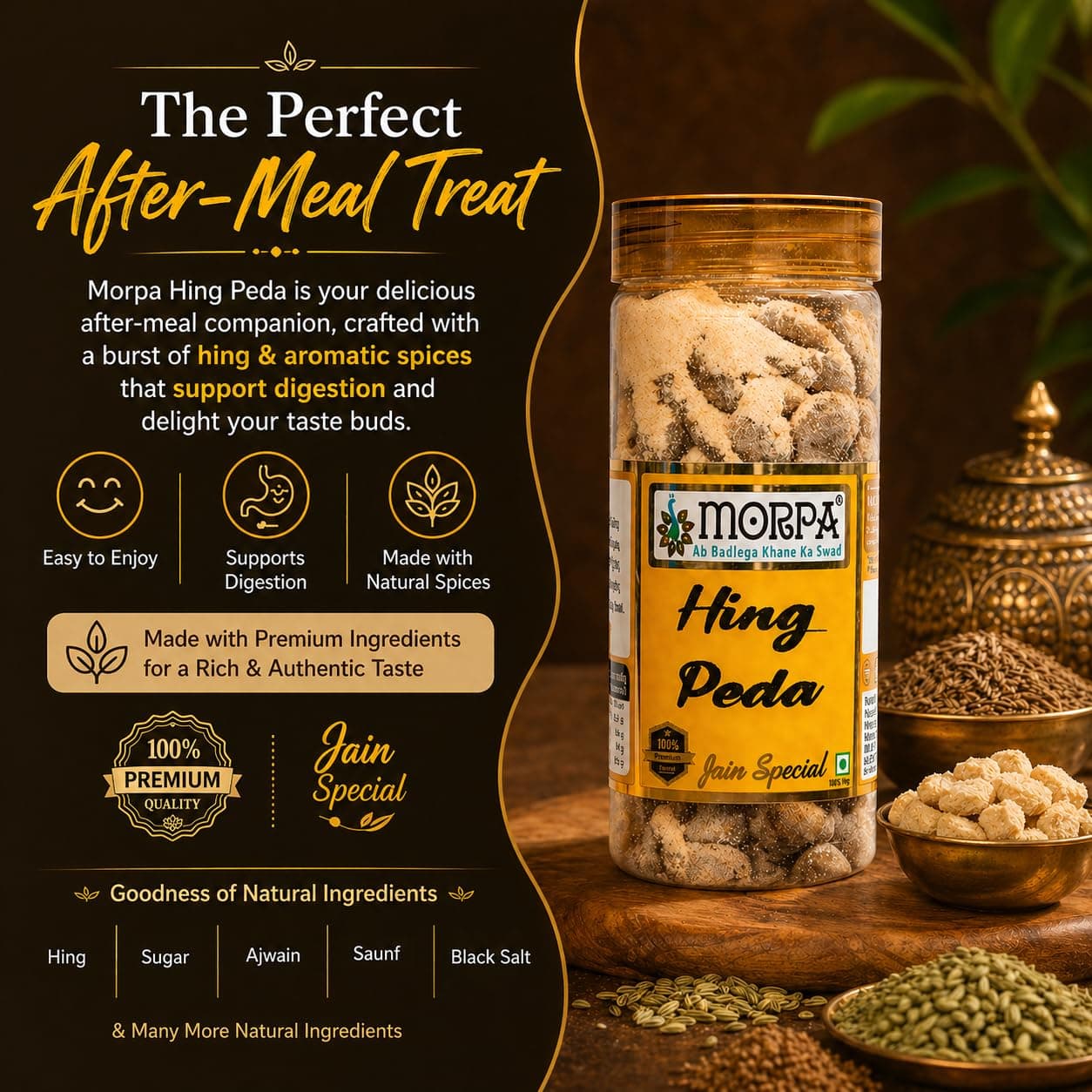 MORPA Hing Peda (Asafoetida Digestive Candy) Traditional Indian Mouth Freshener Aids Digestion and Refreshes Breath Premium Quality Jain Special 100% Veg — image 4