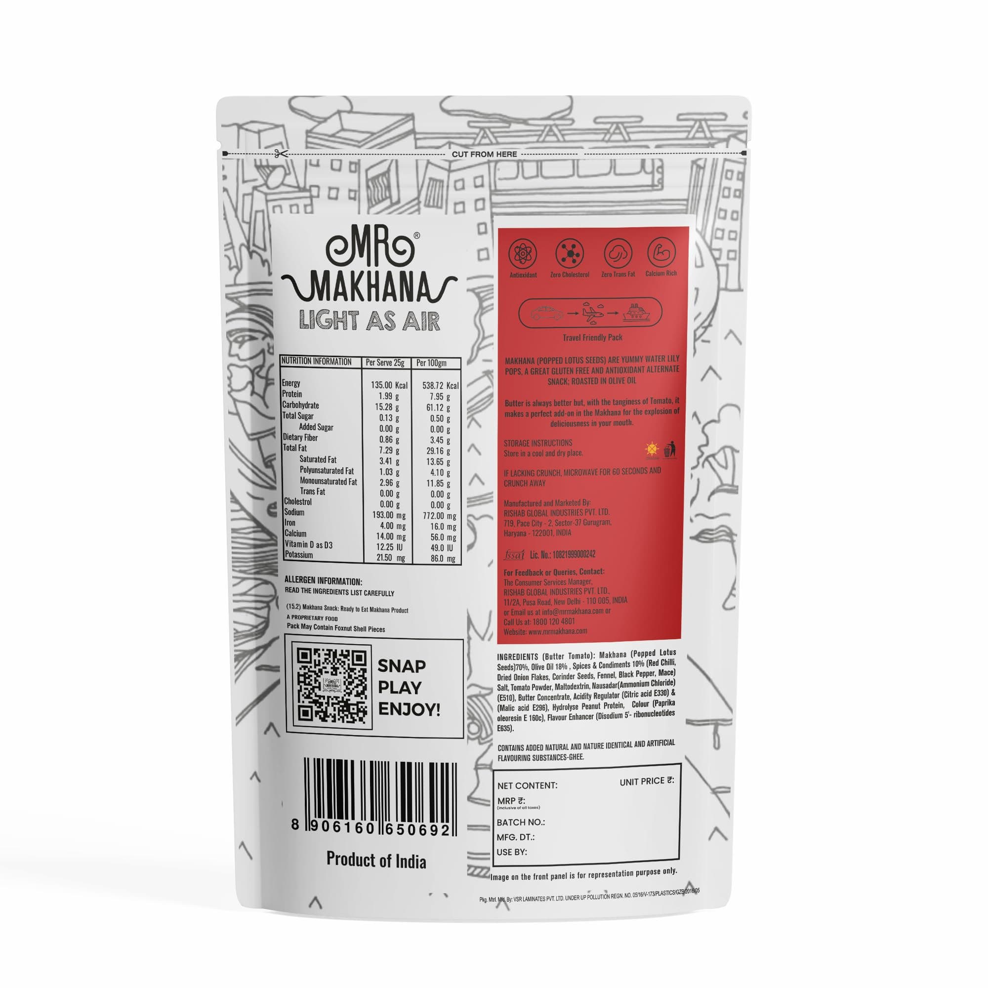 MR. MAKHANA Roasted Makhana and Foxnuts | Healthy Snacks | Gluten Free | MSG Free | Antioxidant | Rich Calcium | Zero Trans Fat | Zero cholesterol (Butter Tomato), 1 count 55g — image 4