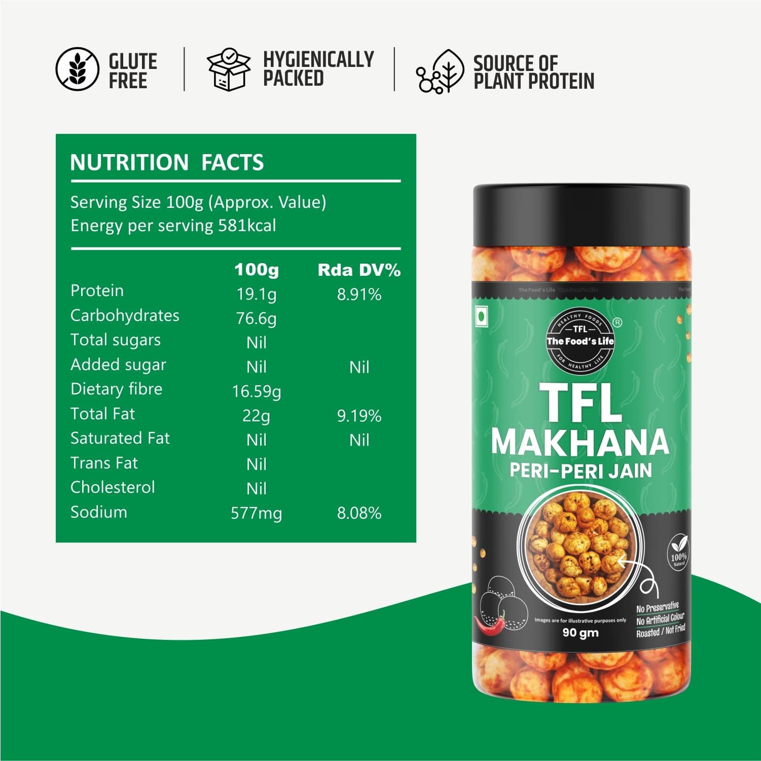 The Food's Life Peri Peri Jain Makhana | Roasted Lotus Seeds | Protein & Calcium-Rich | Gluten-Free | No Onion & Garlic | Healthy Snack 75g | Pack of 1 — image 5