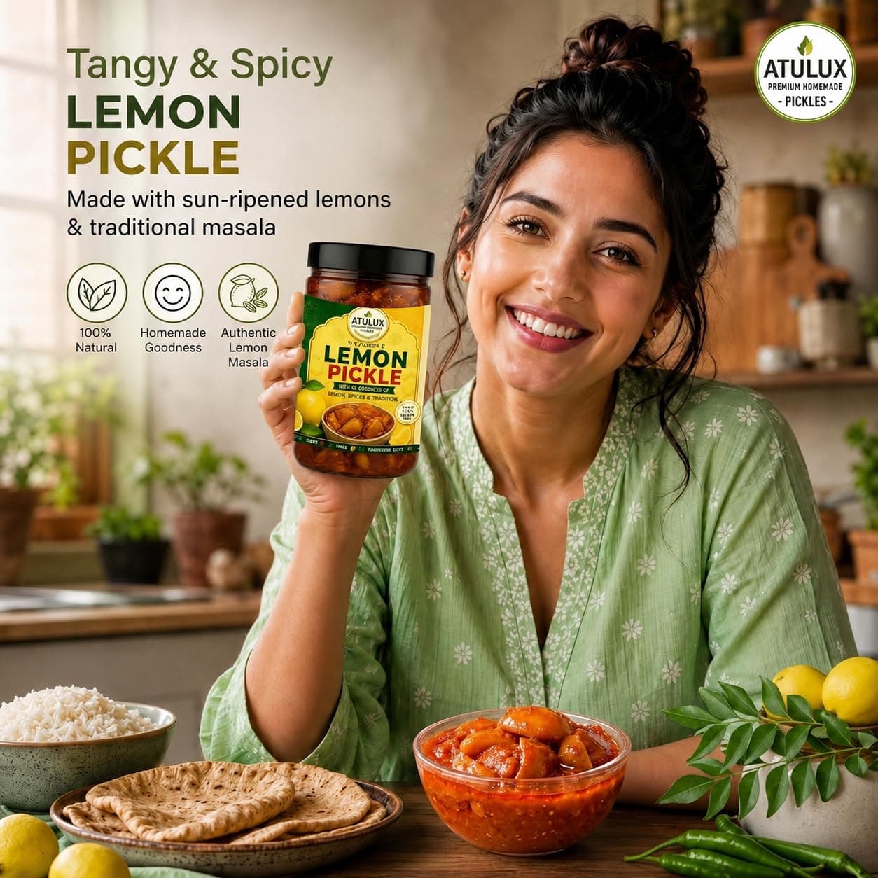ATULUX Lime Pickle 1Kg, Traditional Nimbu Achar, Spicy Tangy Homemade Style, Oil Free, No Onion No Garlic Pack of 2 (500g Each) — image 3