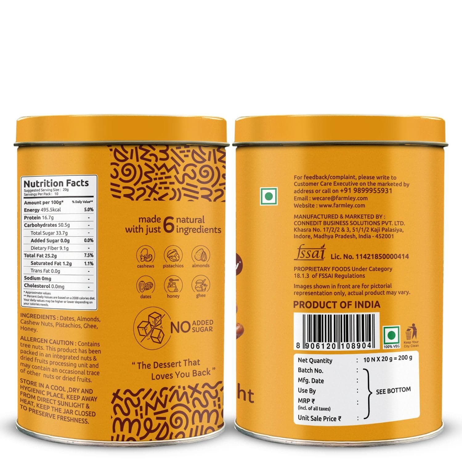 Farmley Date Bites I Dates Barfi Made with Dates, Pista, Cashews, Almonds, Honey and Pure Ghee I Dry Fruits Nuts, Healthy Snacks Sweets,Gluten Free, No Added Sugar (200g, Dates Bites Jar) — image 9