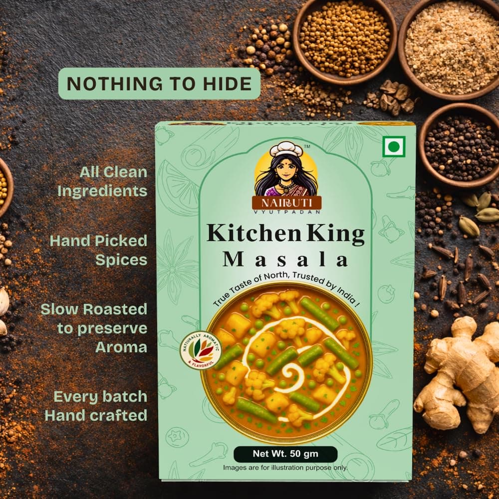 Nairuti Vyutpadan Kitchen King Masala (Jain-Friendly) 50g | No Onion No Garlic | Saatvik/No Preservatives | Multi-Use Vegetable & Curry Masala for Paneer, Sabzi & Gravies — image 3