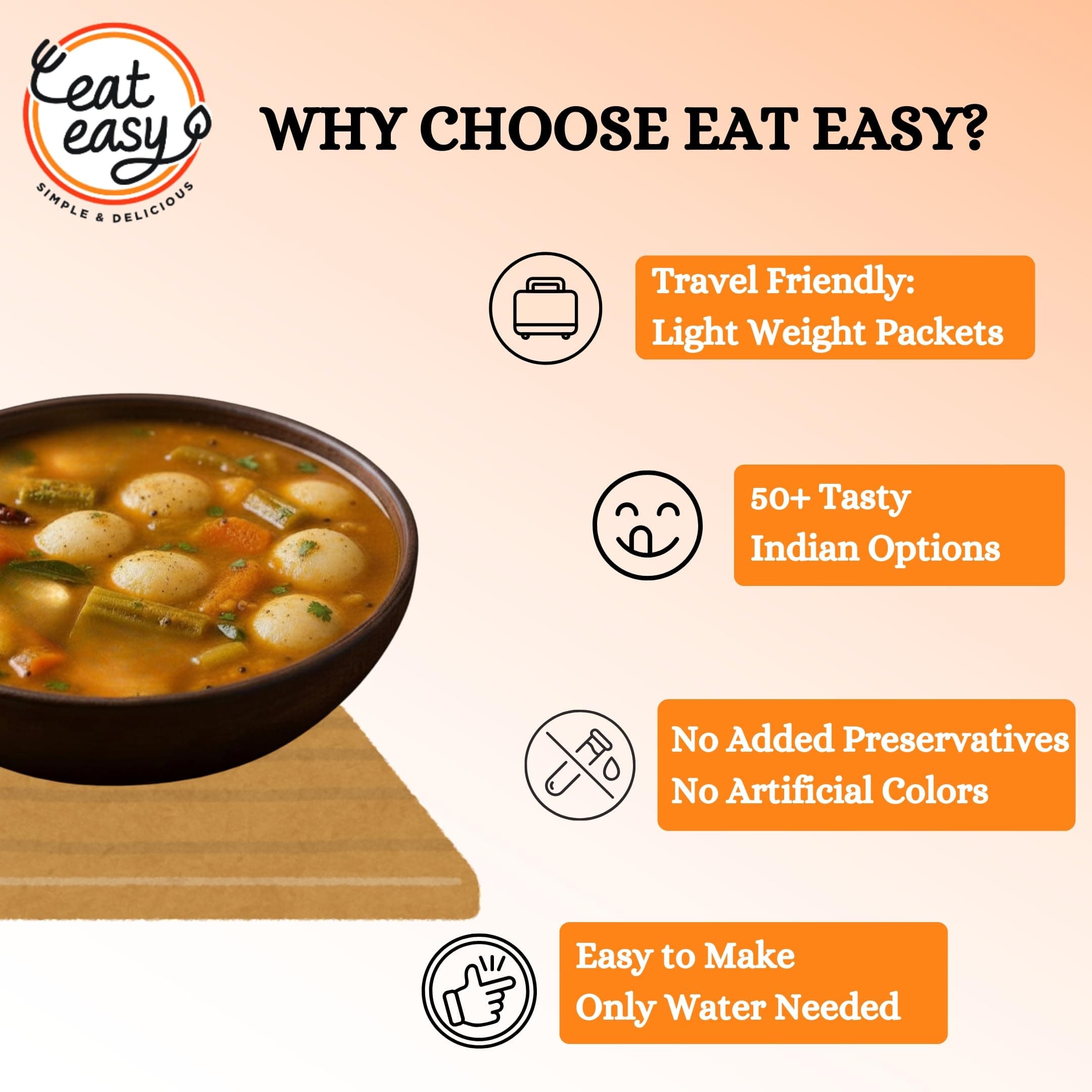 Eat Easy Instant Idli Sambar- 80gm (Pack of 2) | Freeze Dried South Indian Meal | Made with Rice Idli, Urad Dal & Authentic Sambar | Just Add Hot Water — image 6